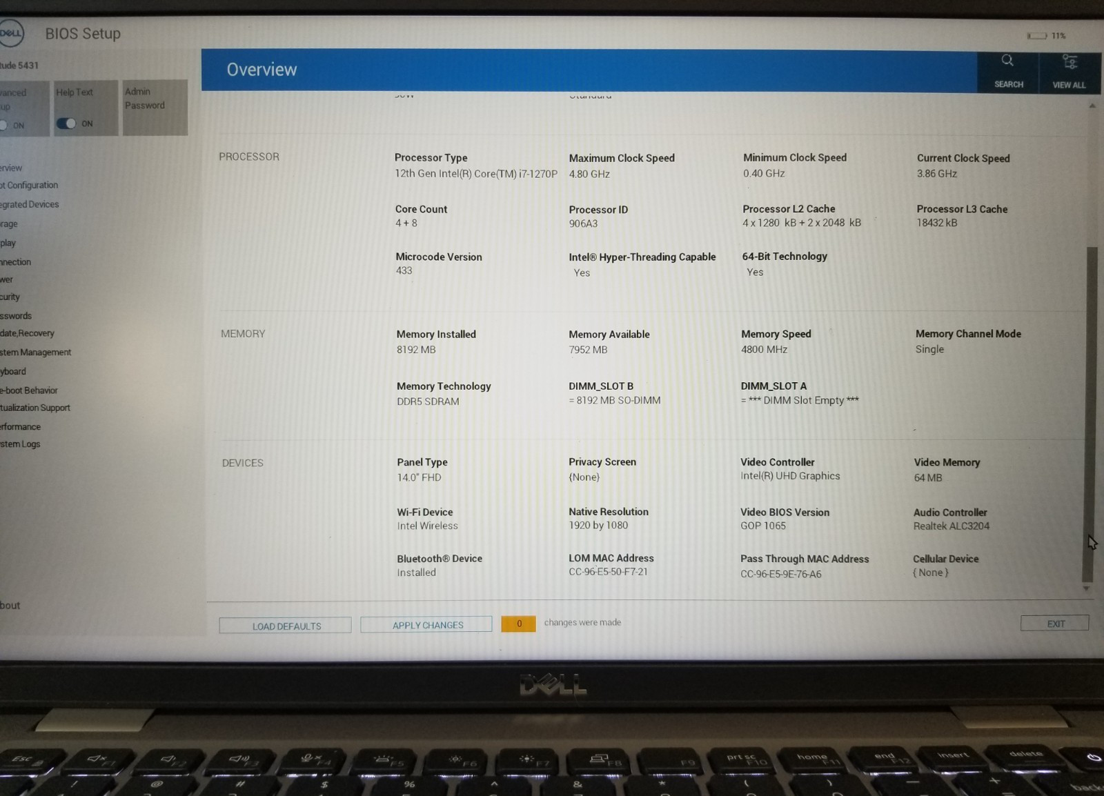 Dell Latitude 5431 Intel Core i7-1270P | 4.80GHz | 8GB DDR5 SDRAM | NO SSD/OS