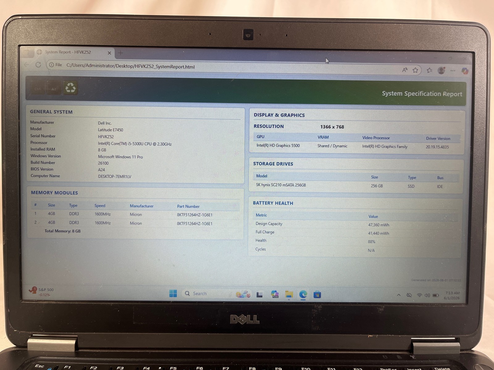 Dell Latitude E7450 Intel Core i5-5300U 8 GB 256 GB 14″