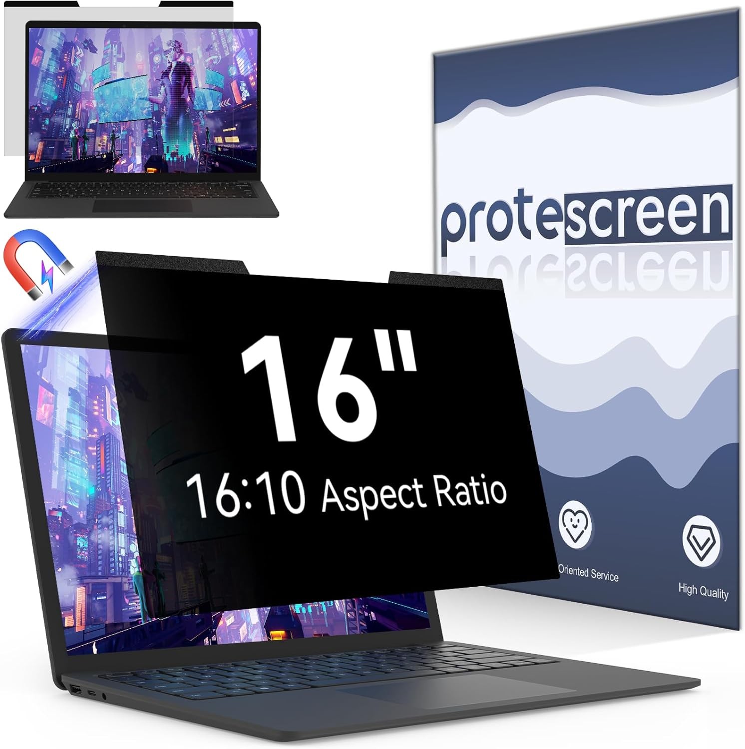 Magnetic 16 Inch Laptop Privacy Screen for 16:10 Computer Monitor, Removable Fil