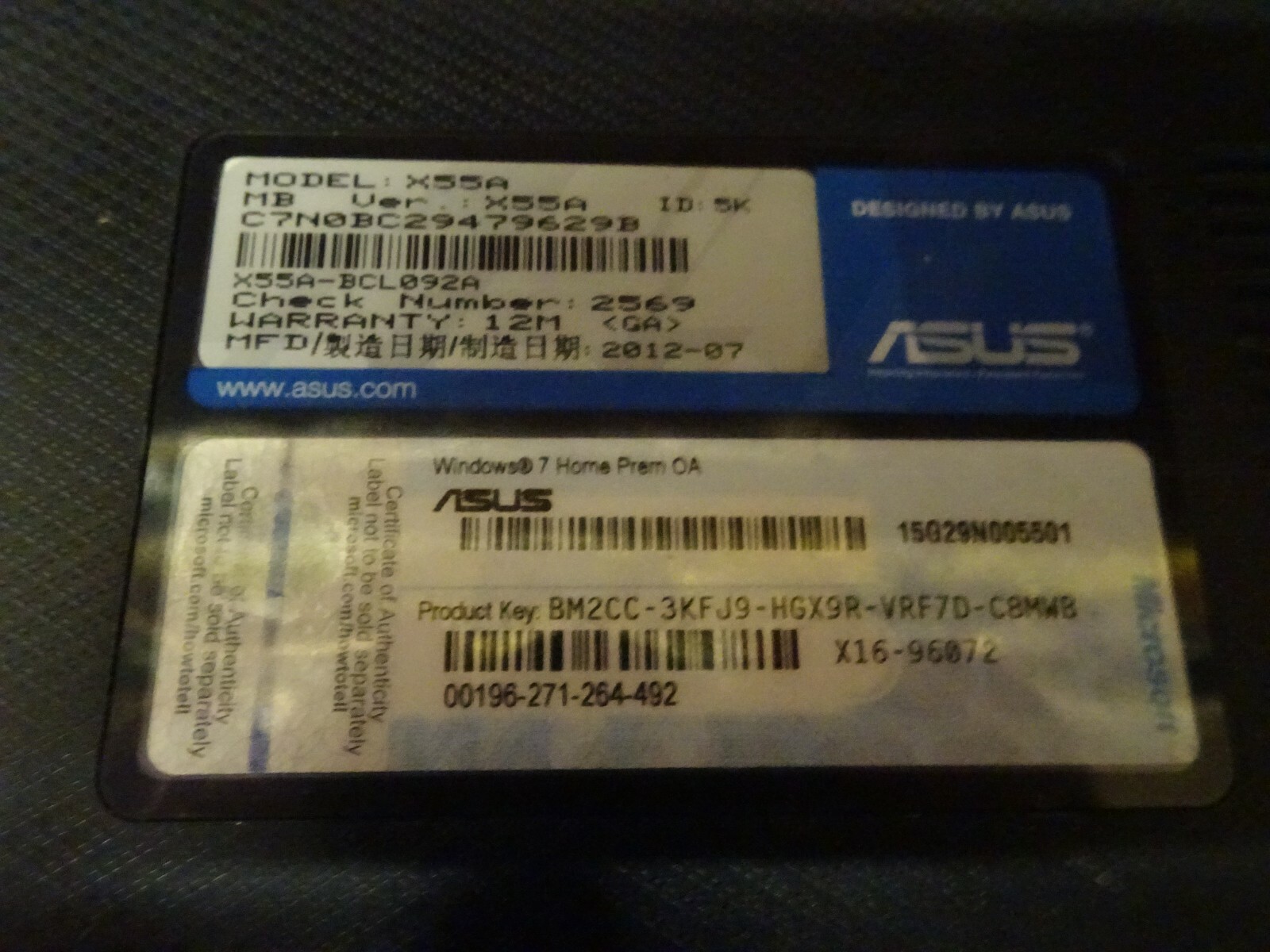 Asus X55A Notebook PC Intel Pentium C PU B980 2.40GHz 4GB RAM No HDD 15″ Screen