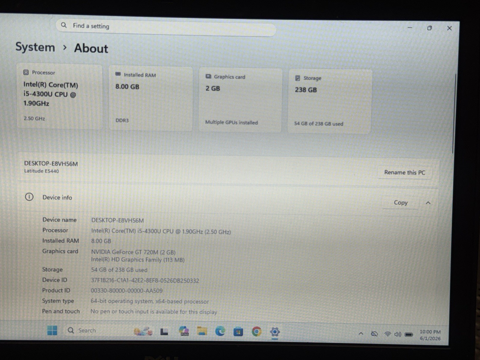 Dell Latitude E5440 Laptop Nvidia GPU Intel i5-4300U 1.9GHz 8gb RAM 256gb Win 11