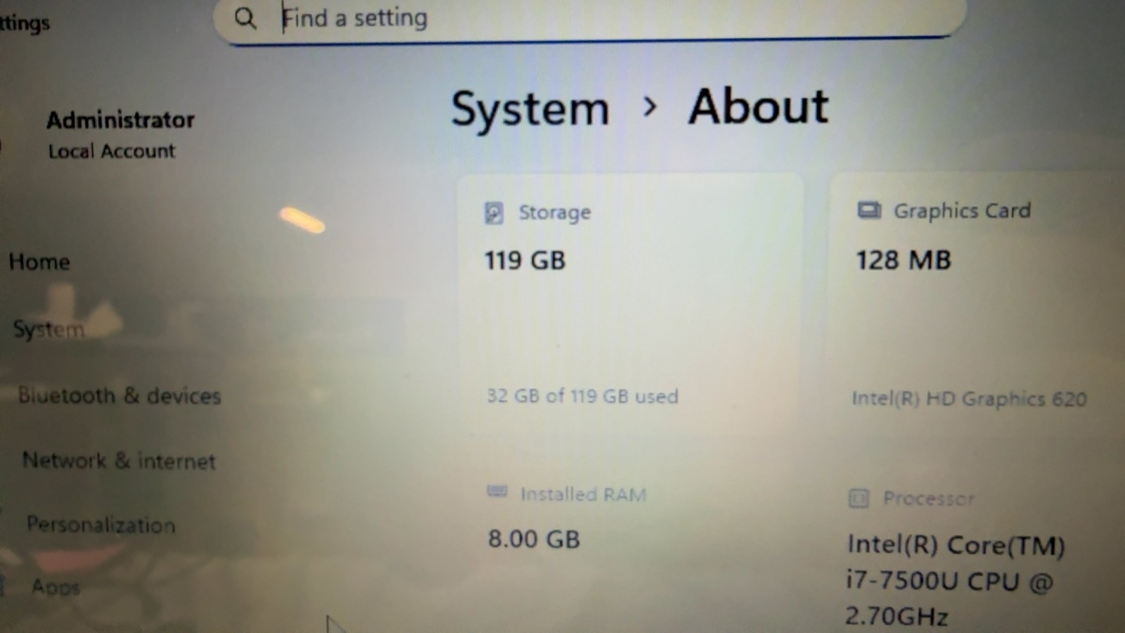 Lenovo Ideapad 310-15ikb 80TV i7-7500U 2.7GHz 8GB 128GB SSD Win 11 Pro