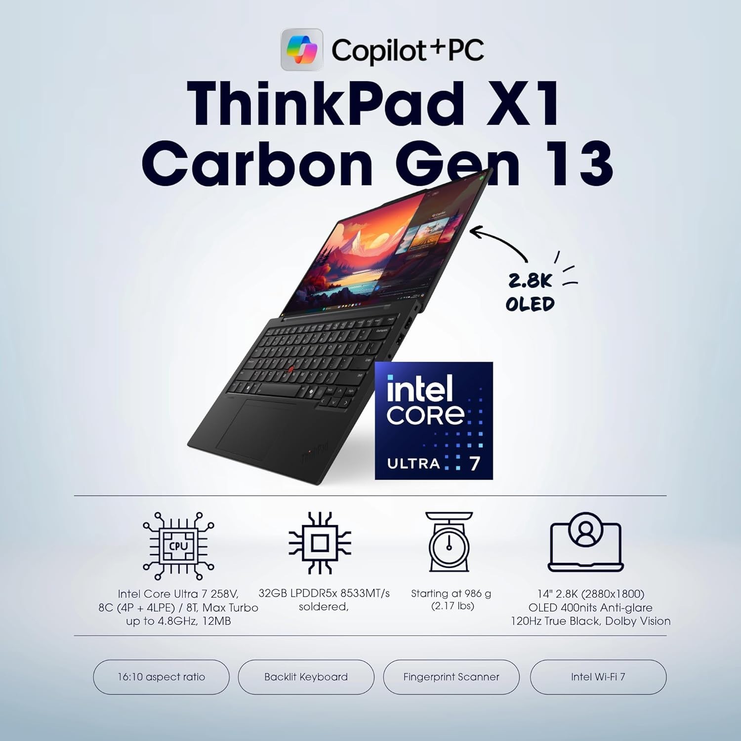 Lenovo ThinkPad X1 Carbon Gen 13 14″ 2.8K OLED Copilot+ PC Ultrabook 32GB 512GB