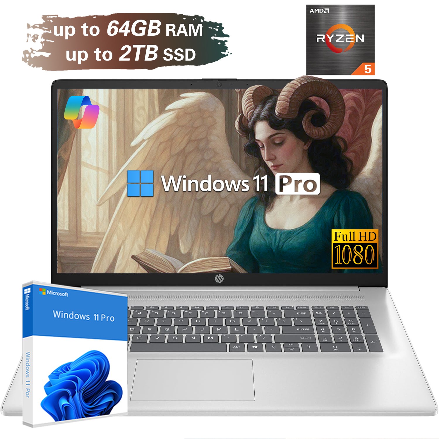 HP 17.3″ Touch Laptop HD AMD Ryzen 5 7430U UP TO 64GB RAM 2TB Windows 11 Pro
