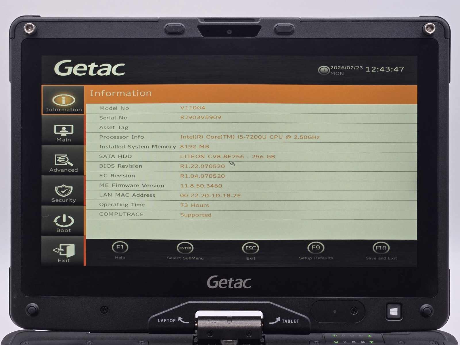Getac V110G4 2-in-1 11″ HD Touch I5-7200U 256GB SSD 8GB W10P Backlit Webcam