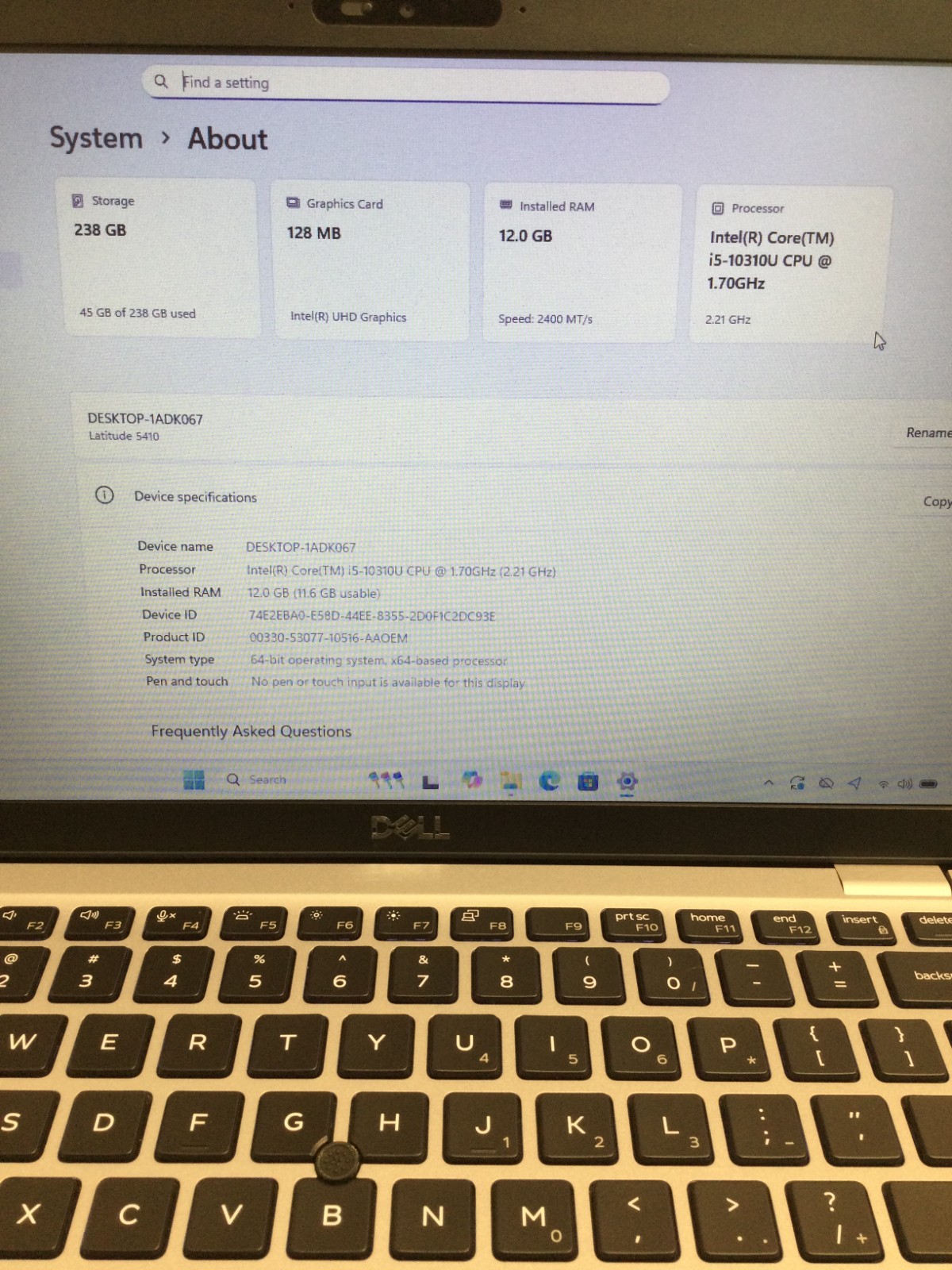 Dell Latitude 5410 14″ 256GB SSD Core i5 10 th gen 1.70GHz, 12GB RAM WIN 11 PRO