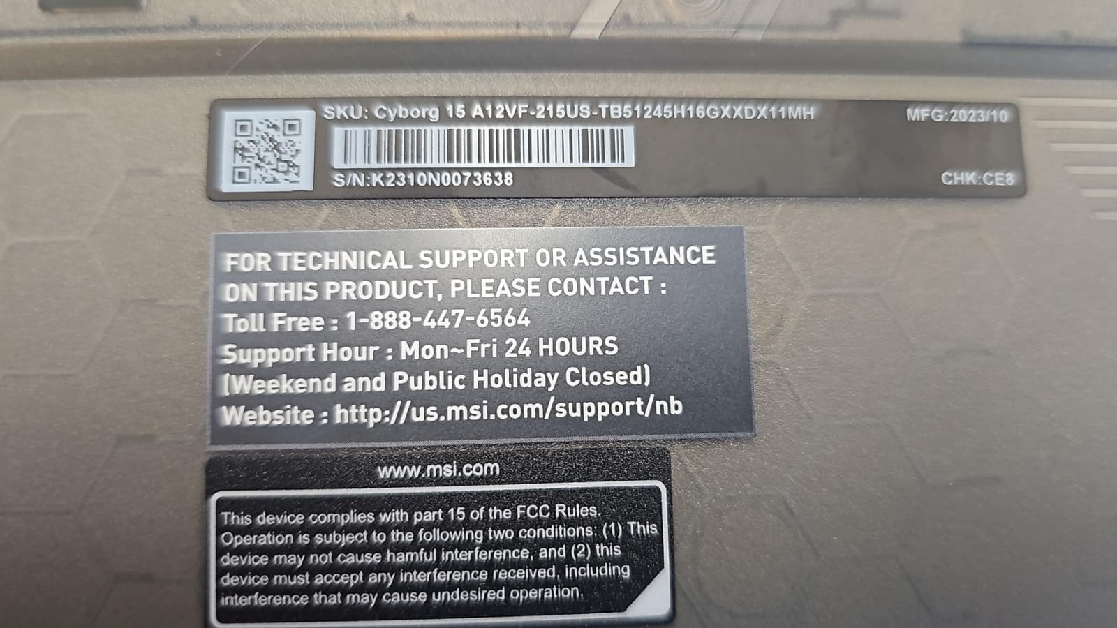 New MSI Cyborg 15 A12VF 15in i7 64GB 1TB SSD RTX Windows 11 Backlit GAMING