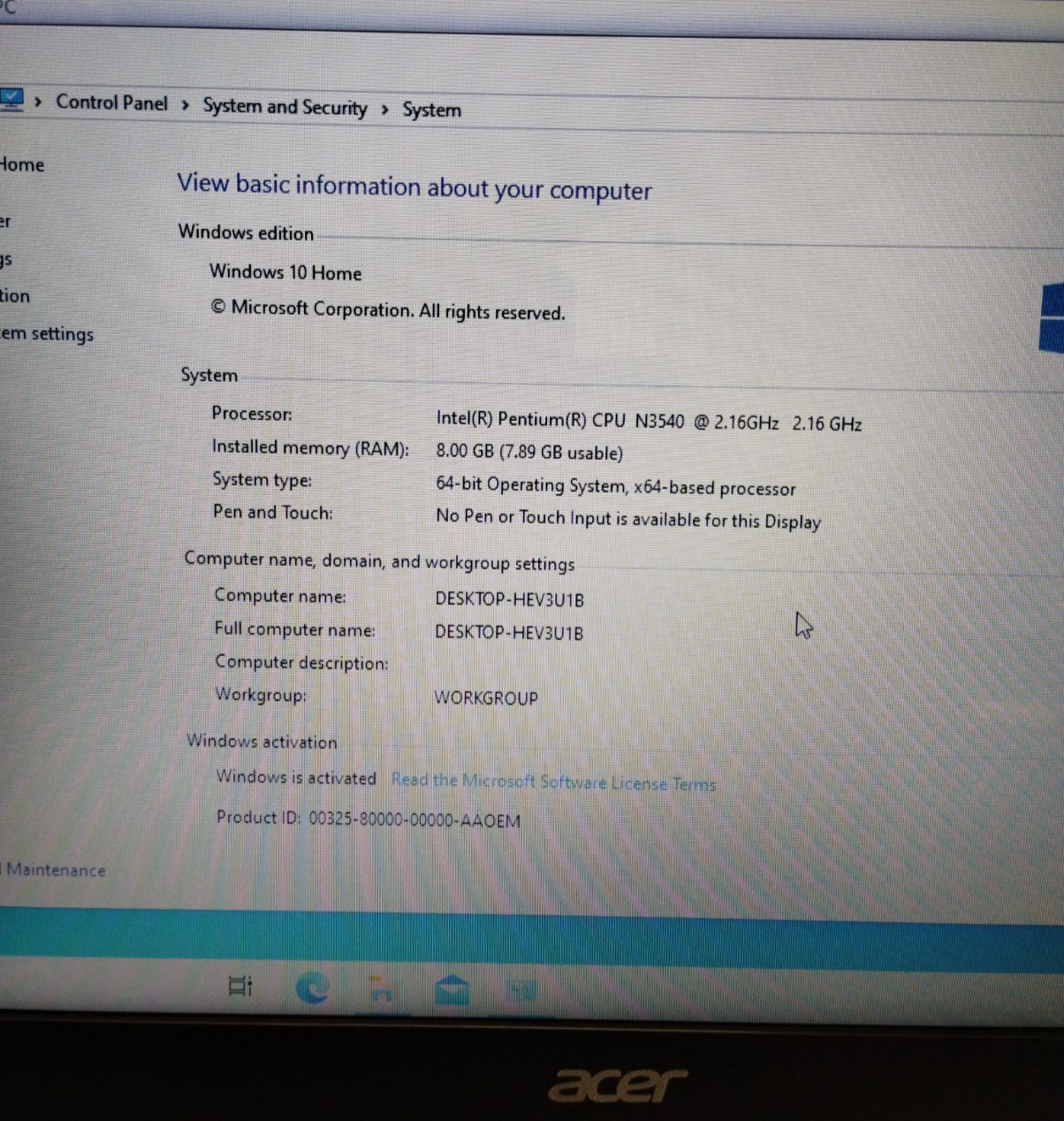 Acer Aspire ES1-512 MS2394 15.6″ Laptop Pentium N3540 8GB 1TB W10H *Read* H3938