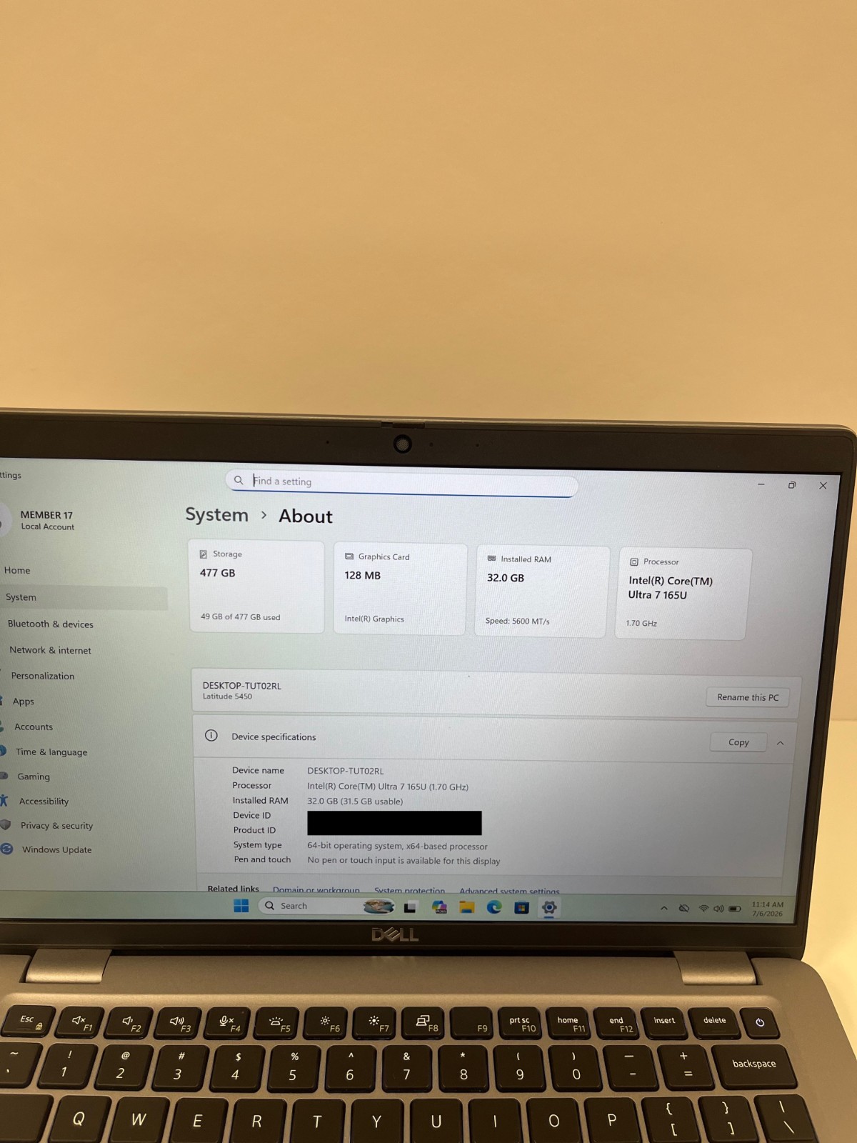 Dell Latitude 5450 14″ Intel Core Ultra 7 165U 32GB RAM 512GB SSD Laptop