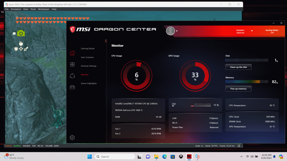 Gaming Laptop MSI GF65 Thin 15.6” Intel Core I7-10750H 512gb ram 16gb GTX1660TI