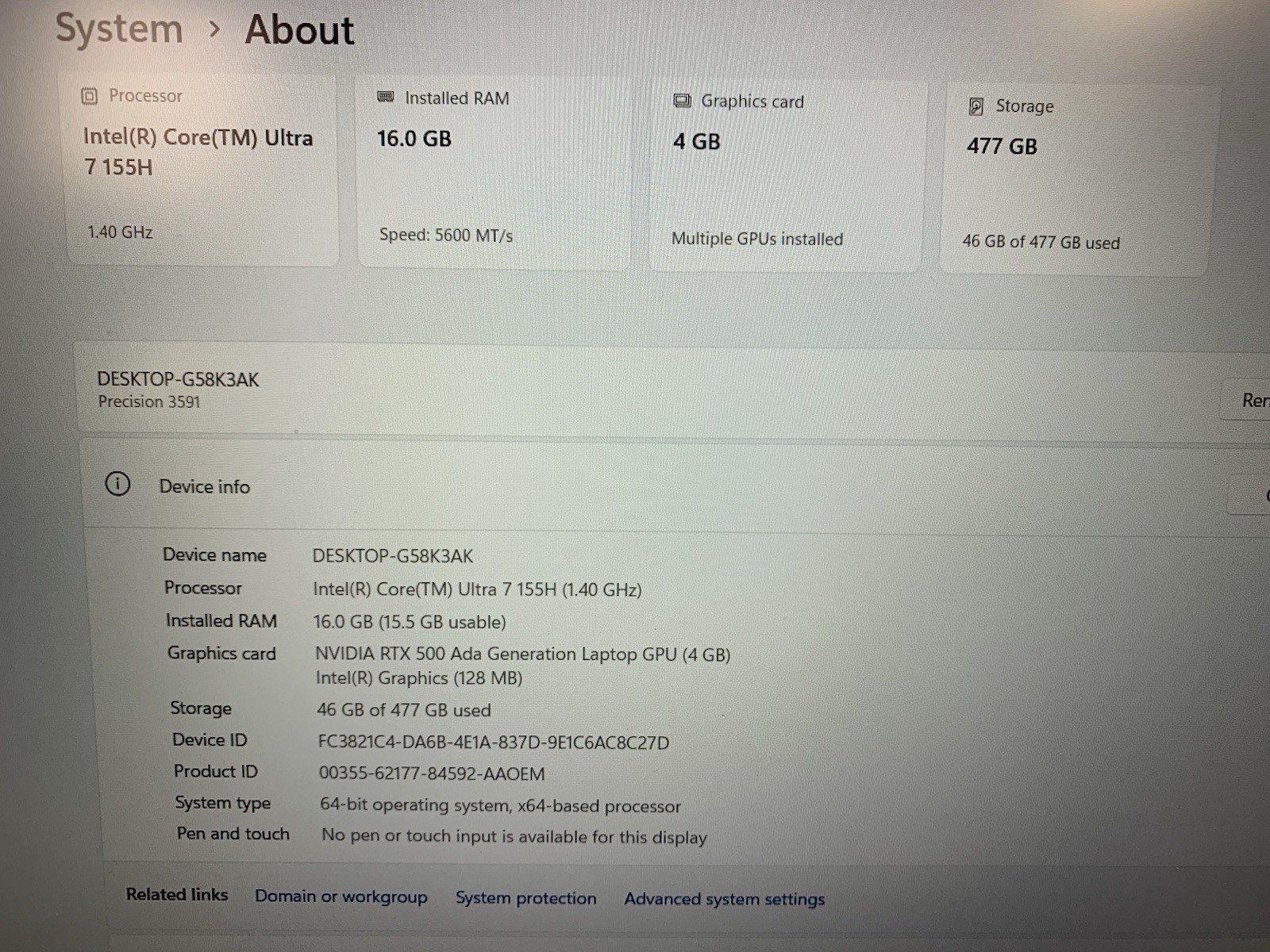 Dell Precision 3591 15.6″ FHD Ultra 7-155H 16GB 512GB SSD RTX 500 Ref#44568-1 JC