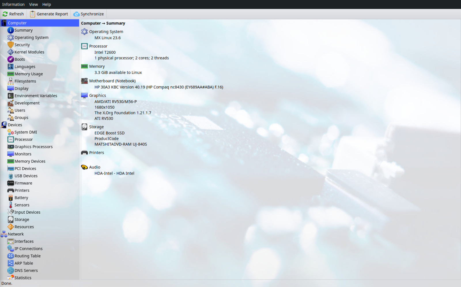 HP Compaq nc8430 [Linux] [Intel T2600] [4 GB DDR2] [120 GB SSD] [DVD Drive]