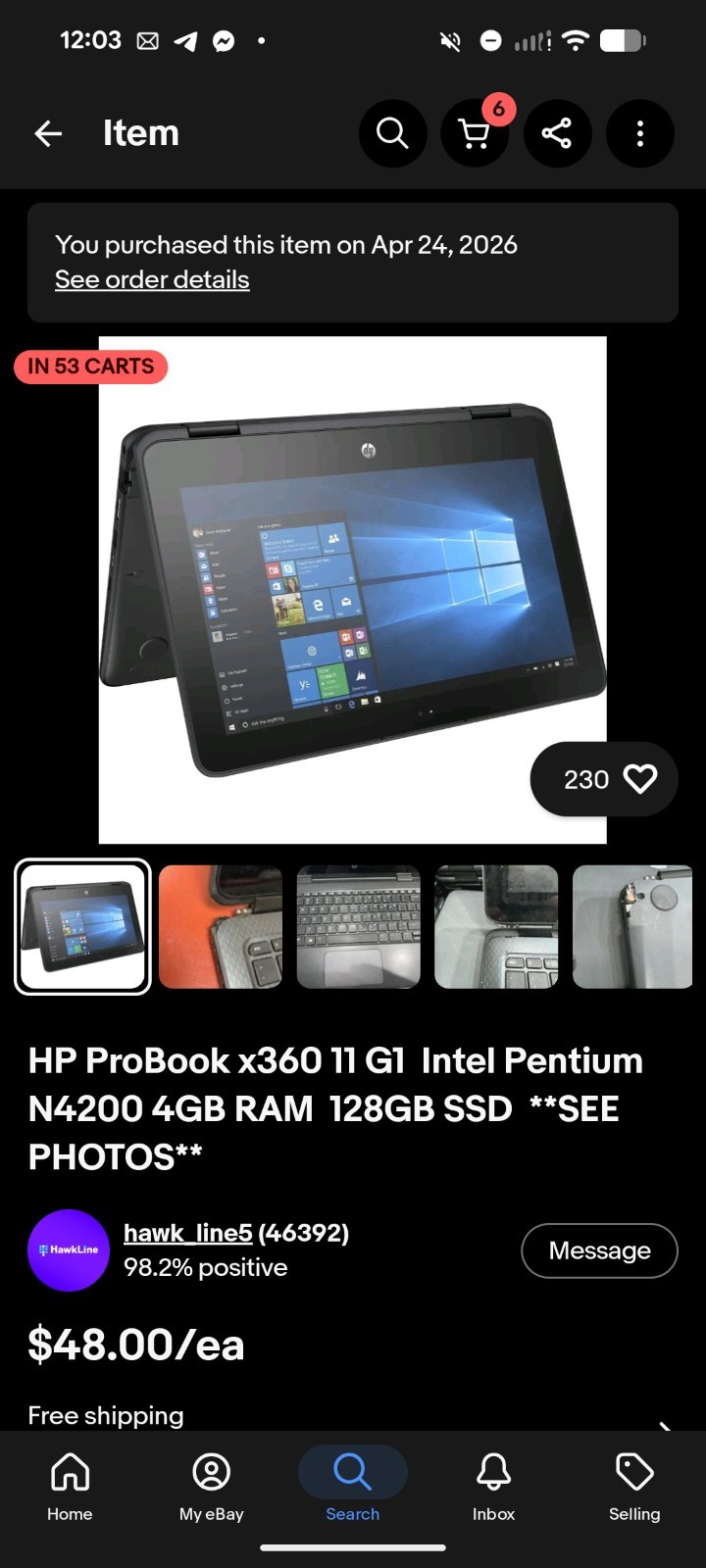 HP ProBook x360 11 G1 Intel Pentium N4200 4GB RAM 128GB SSD **SEE PHOTOS**