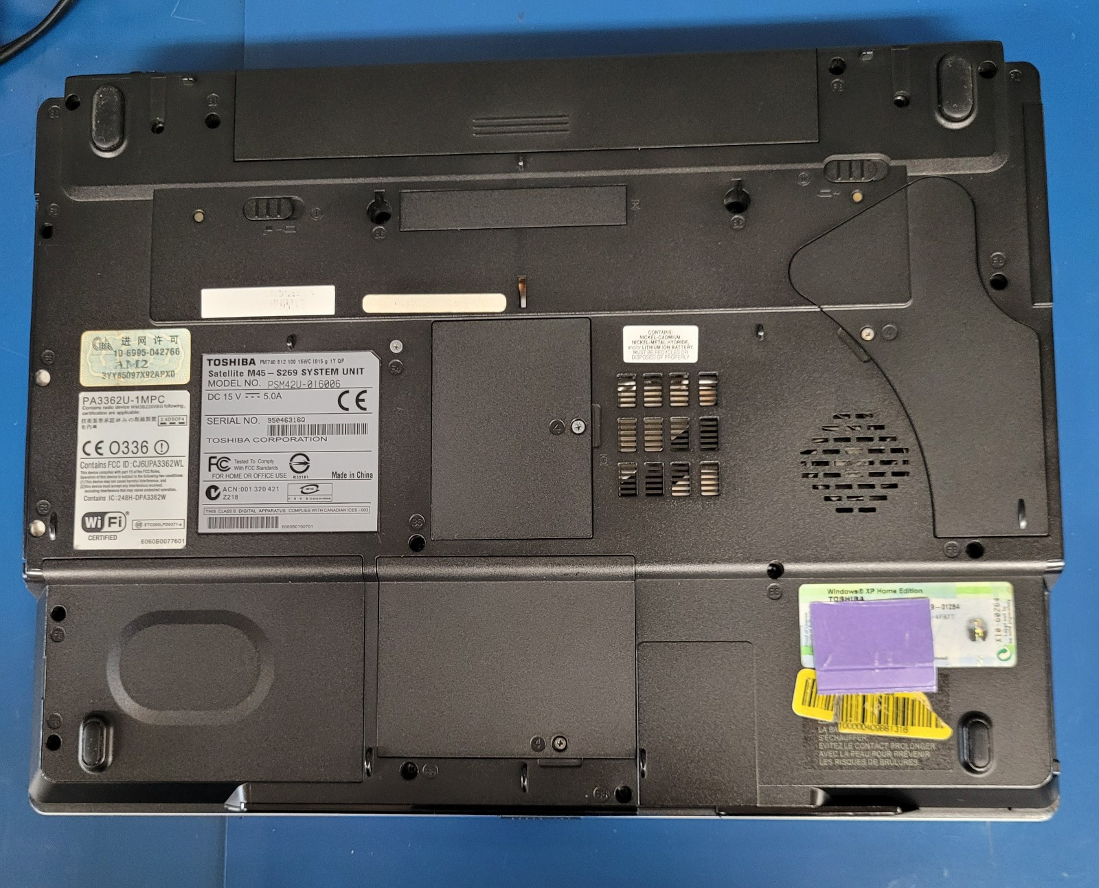 Toshiba Satellite M45-S269 15.4″ Intel Pentium M @1.73 GHz 512 MB RAM NO HDD
