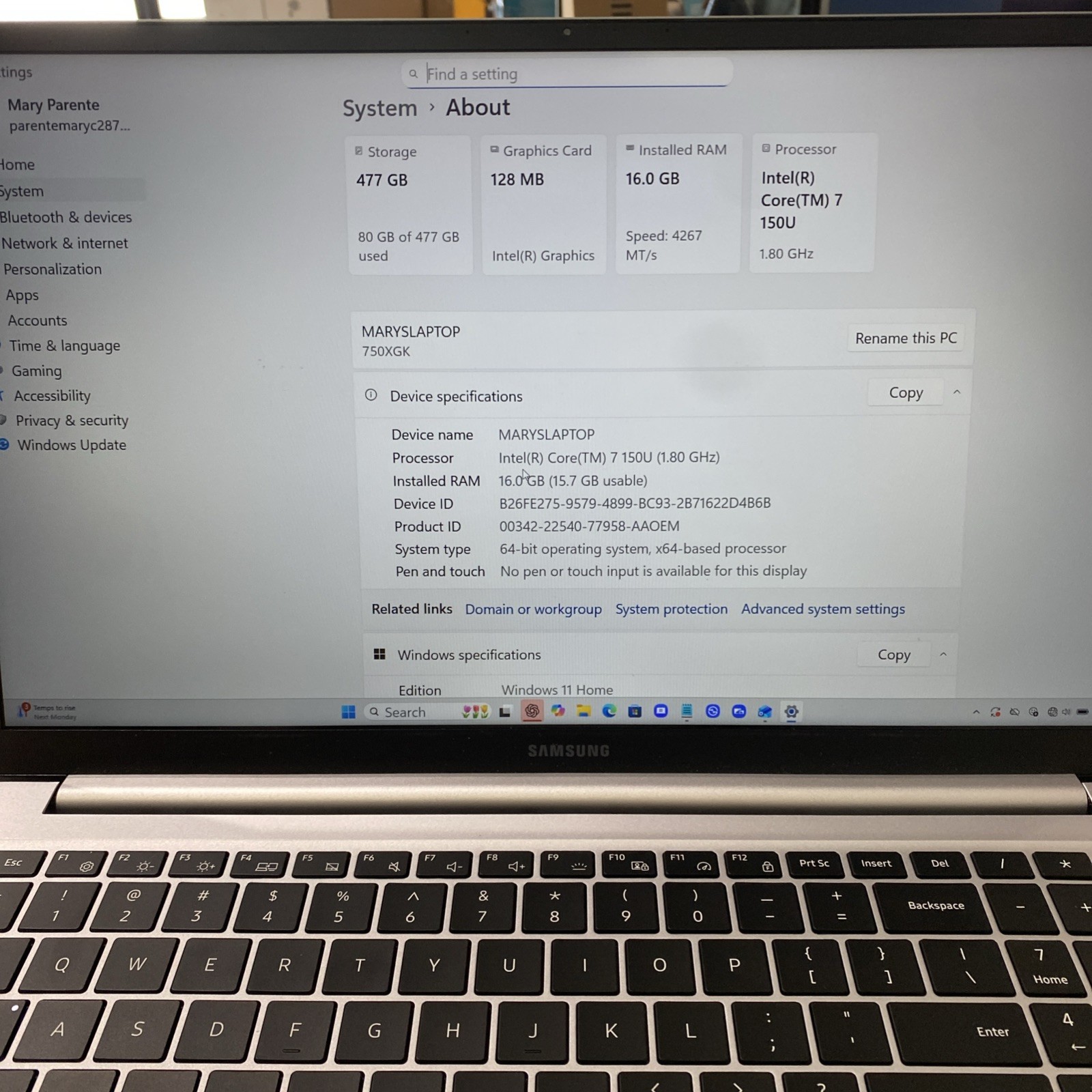 Samsung Galaxy Book 4| 15.6 Silver FHD Intel Core 7 150U| 16GB RAM|512GB SSD
