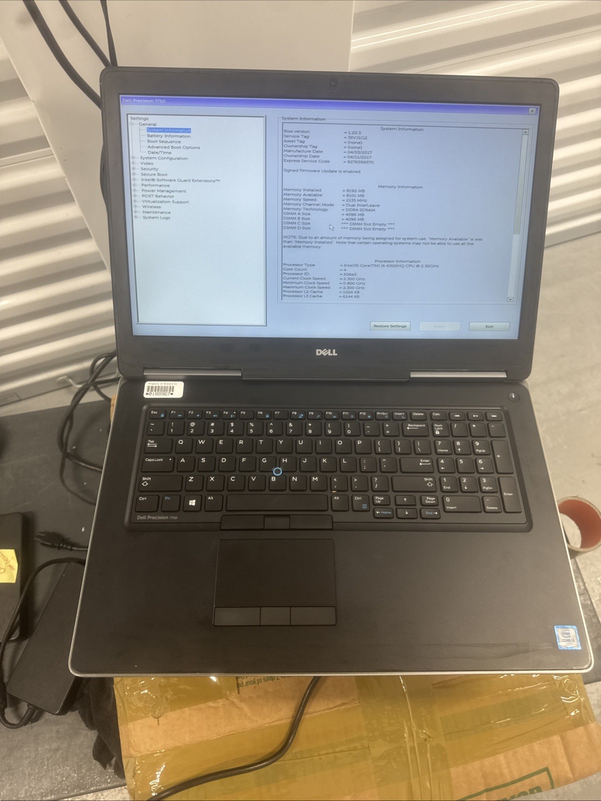 Dell Precision 7710 17″ i5-6300HQ 2.3GHz 8GB DDR4 BATTery No HDD COA OS No Cover
