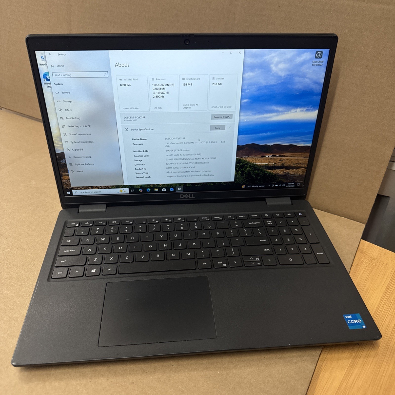 Dell Latitude 3520 i5-1135G7, 8GB Ram, 256GB SSD, W10P