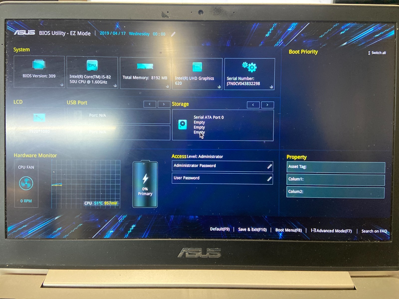 Asus Zenbook UX331U Intel Core i5-8250U 1.6GHz 8GB NO HDD