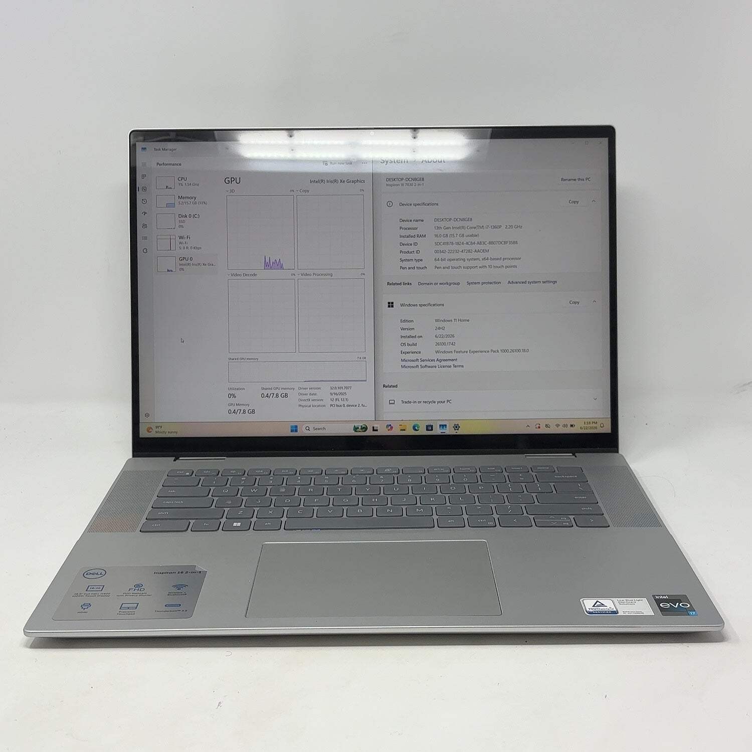 Dell Inspiron P128F001 16″ i7-1360P 2.2GHz 16GB RAM 1TB SSD