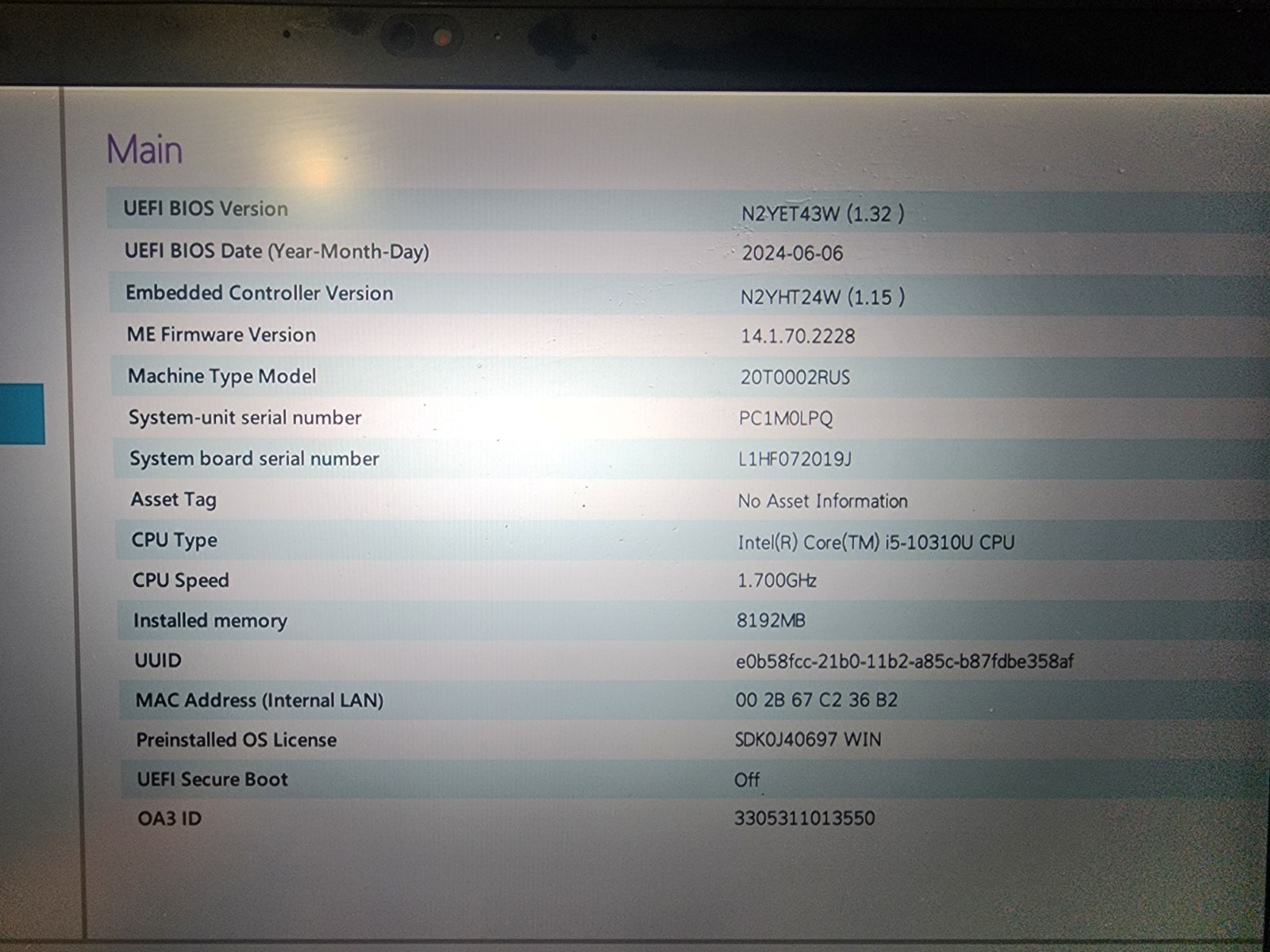 Lenovo ThinkPad T14s Gen 1 Intel i5-10310U 8GB RAM – NO HDD – READ DESCRIPTION