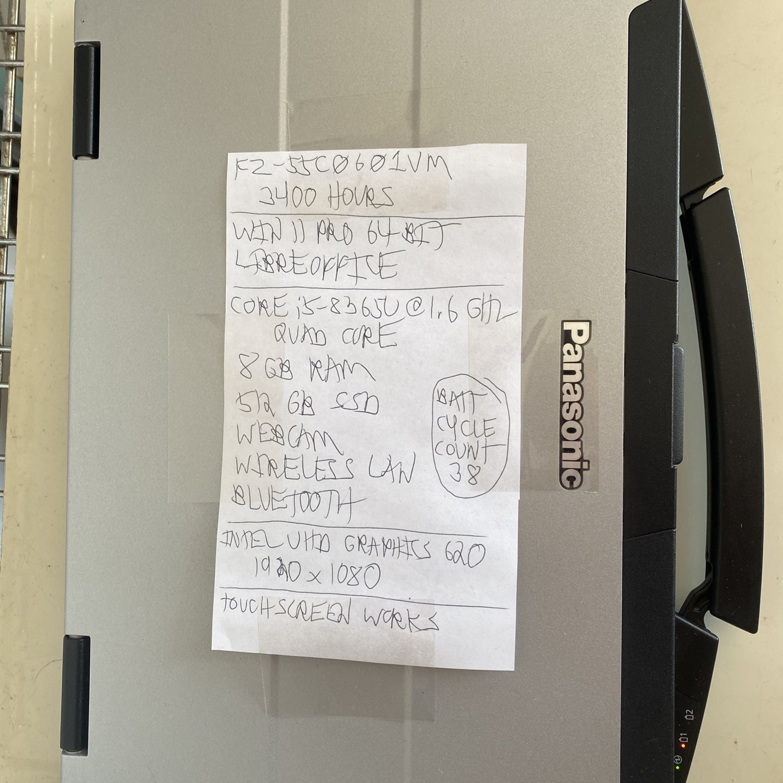 Panasonic FZ 55 Toughbook i5-8365U 1.6GHz 4C 8GB 512GB 11P TS Passed Tests Clean