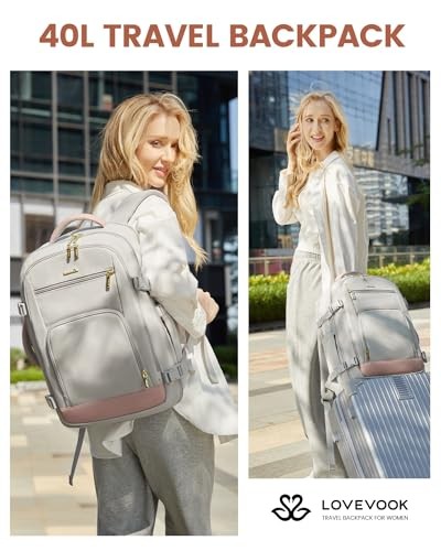 LOVEVOOK 40L Travel Backpack Women Carry On Flight Approved TSA 17″ Laptop