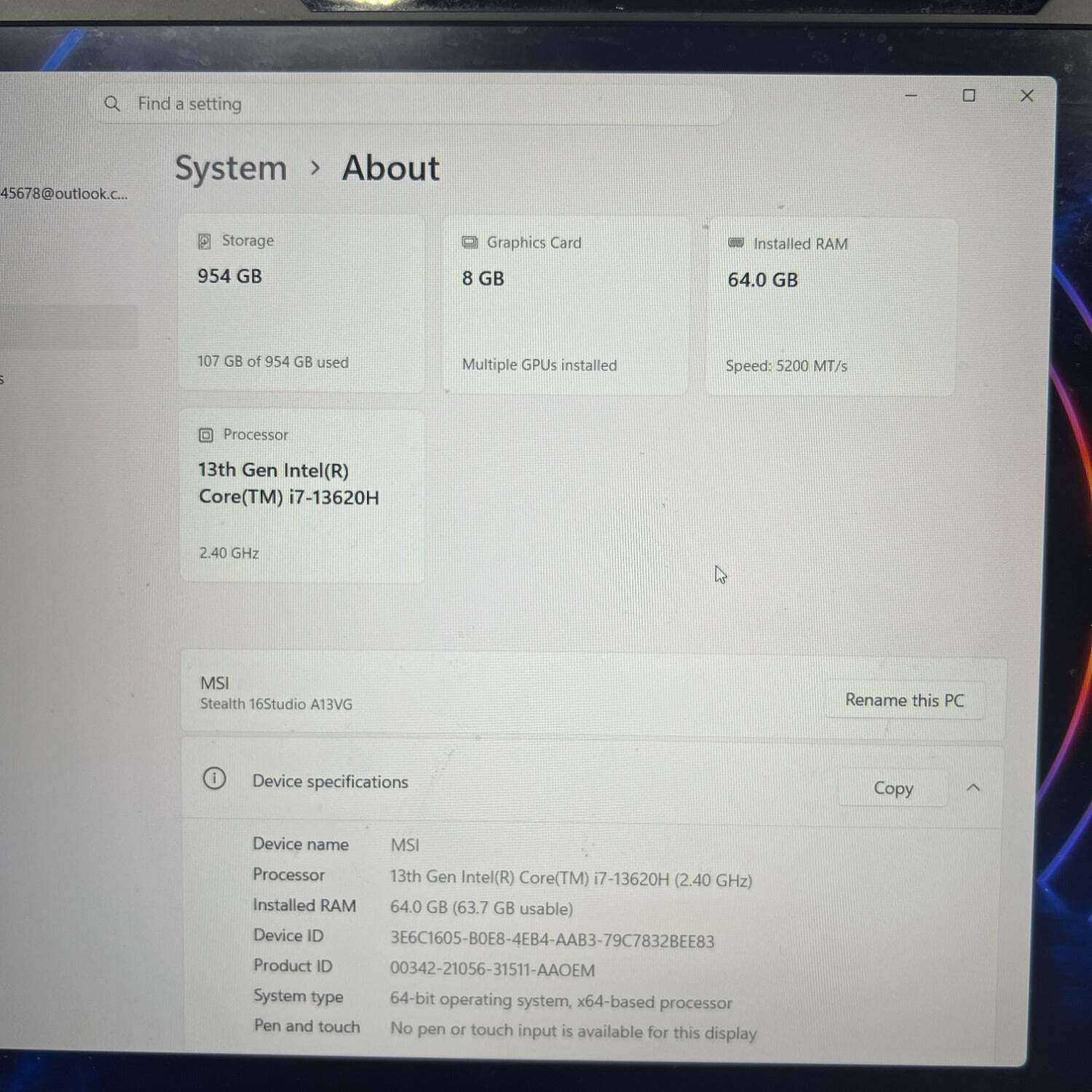 MSI Stealth 16 Studio A13VG 16″ i7-13620H 2.4GHz 64GB RAM 1TB SSD NVMe GeForce