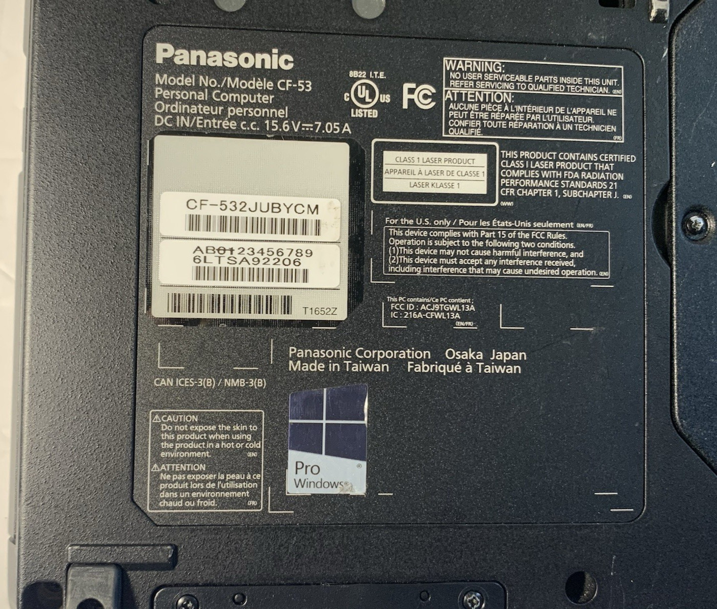 Panasonic Toughbook CF53 MK4 i5-4310U 8GB 1TB Win 10 Good Working