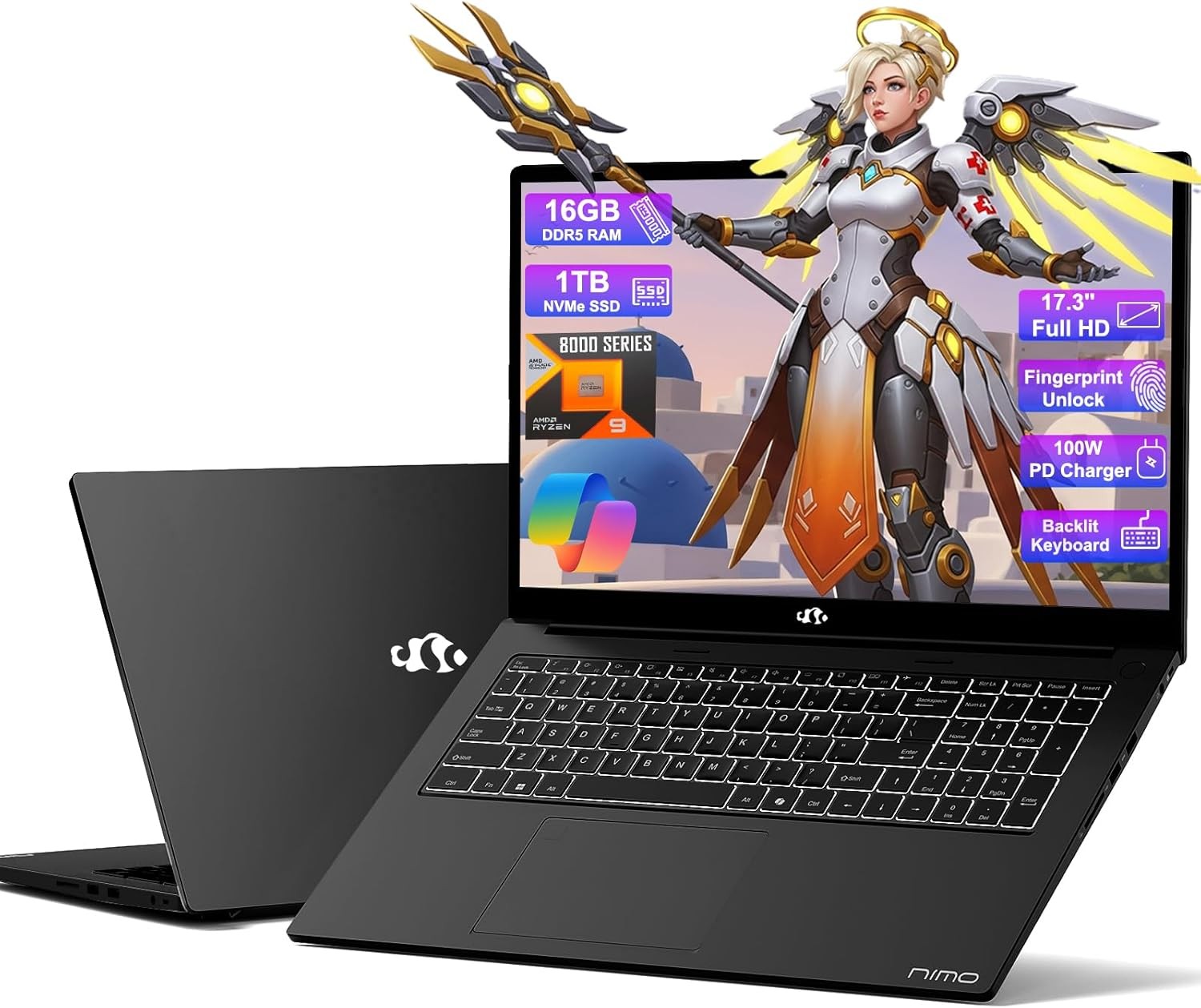 NIMO 17.3 Gaming Laptop Ryzen 9 8945HS ( i9-13900H) 16GB RAM 1TB SSD Radeon 780M