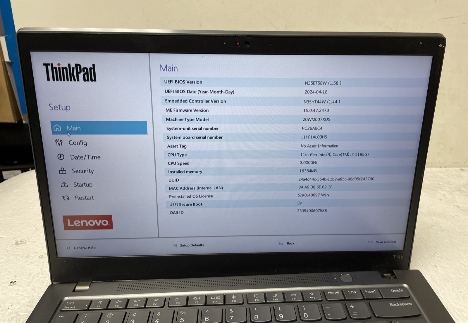 Lenovo ThinkPad T14s Gen2 Intel i7-1185G7 @3.00GHz 16GB RAM NO SSD TouchscrnREAD