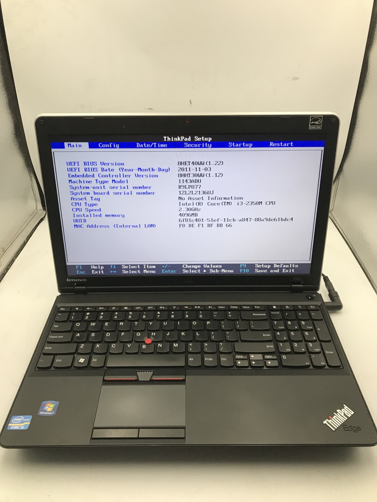 LENOVO THINKPAD E520 – BOOTS TO BIOS – INTEL I3 2350M – NO RAM – 15″ – READ -BB