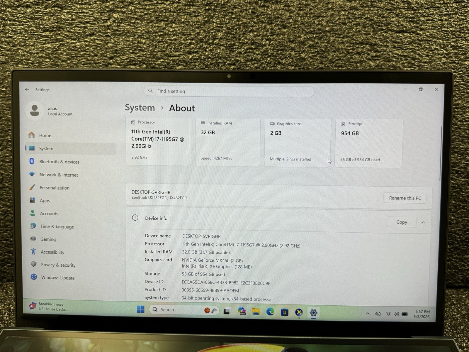 ASUS ZenBook Duo 14″ Laptop (32GB RAM, MX450, 1TB SSD, Intel Core i7 11th) USED