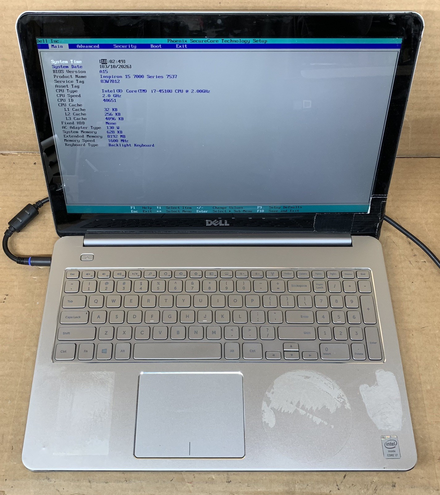 DELL INSPIRON 7537 Laptop Intel Core i7-4510U@2.0GHz 8GB DDR3 RAM NO SSD/HDD/OS