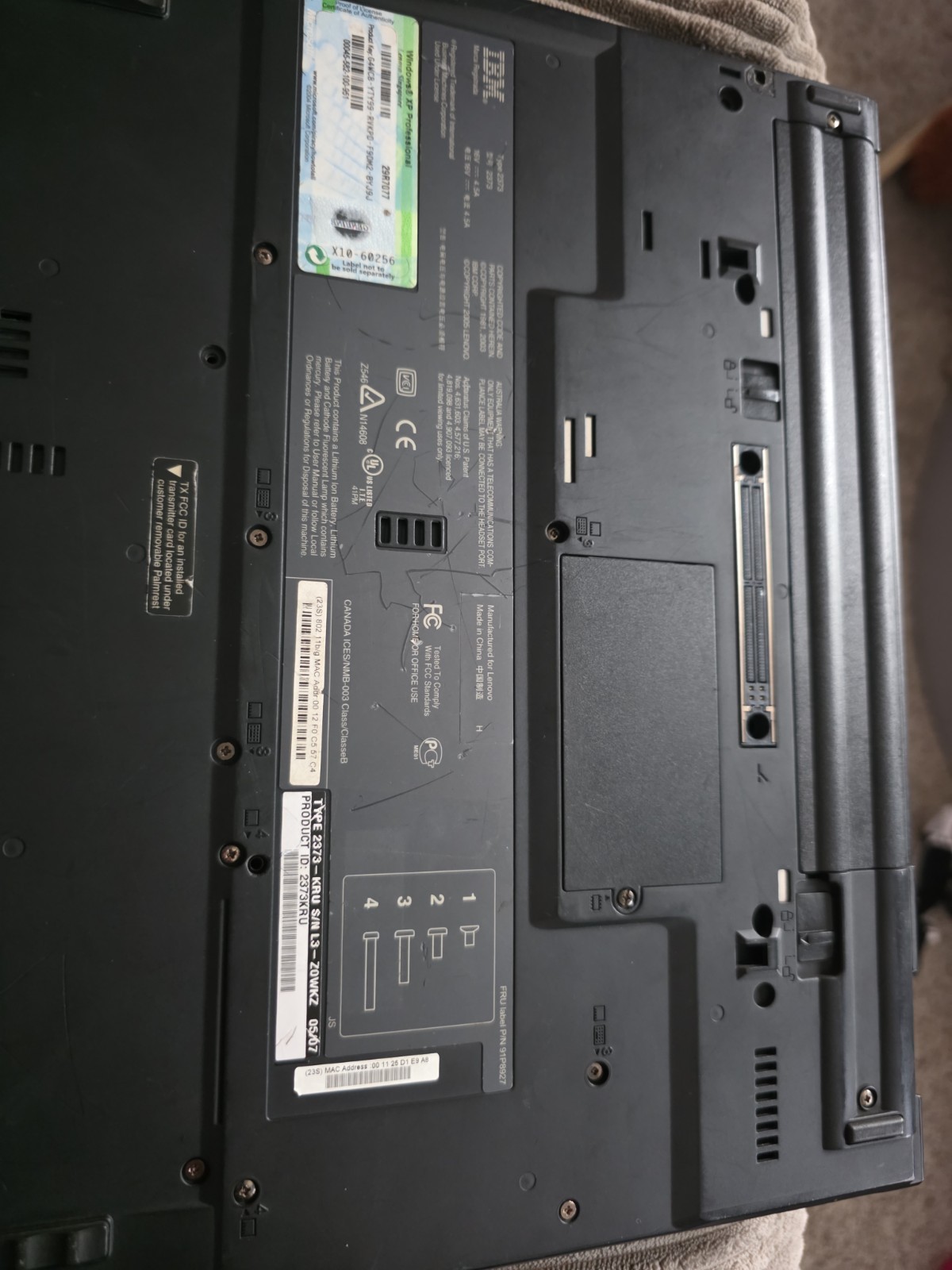 IBM ThinkPad T42 Type 2373 – Windows XP – Tested – No Hard Drive