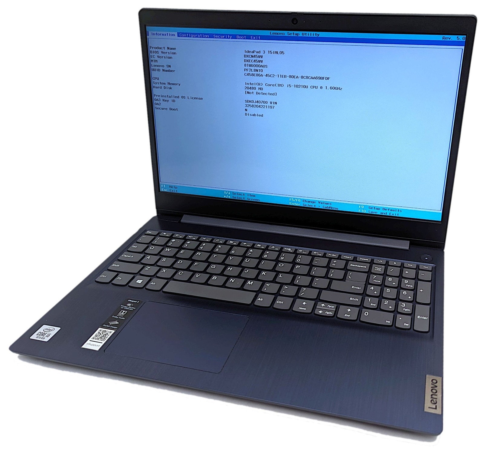 Incomplete Lenovo IdeaPad 3 15IML05 15.6″ Touch Laptop i5-10210U 1.6GHz 20GB RAM