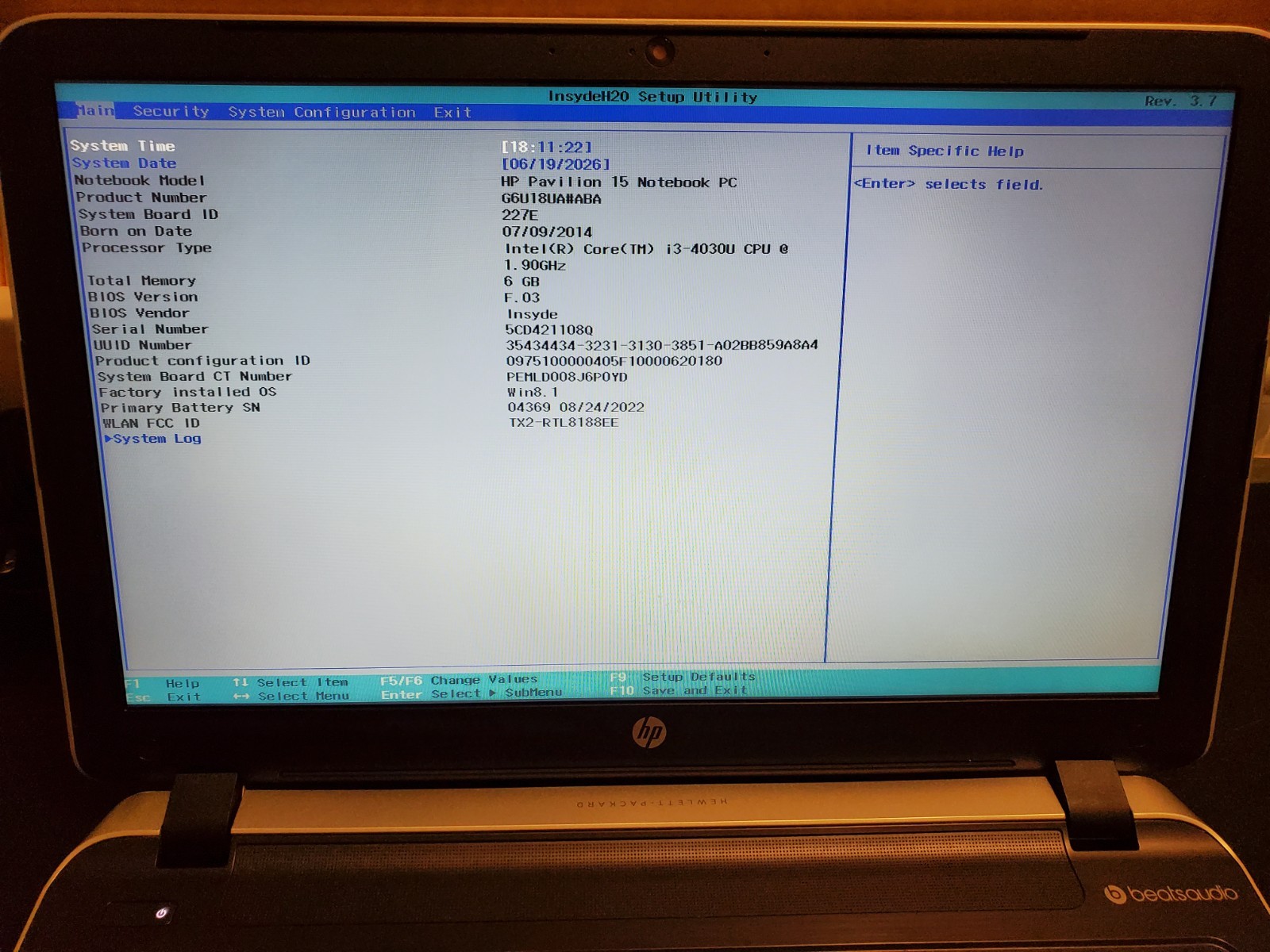HP Pavilion 15-p066us Intel i3-4030U, 1.90GHz 6GB 128GB SSD Windows 10 W/Charger