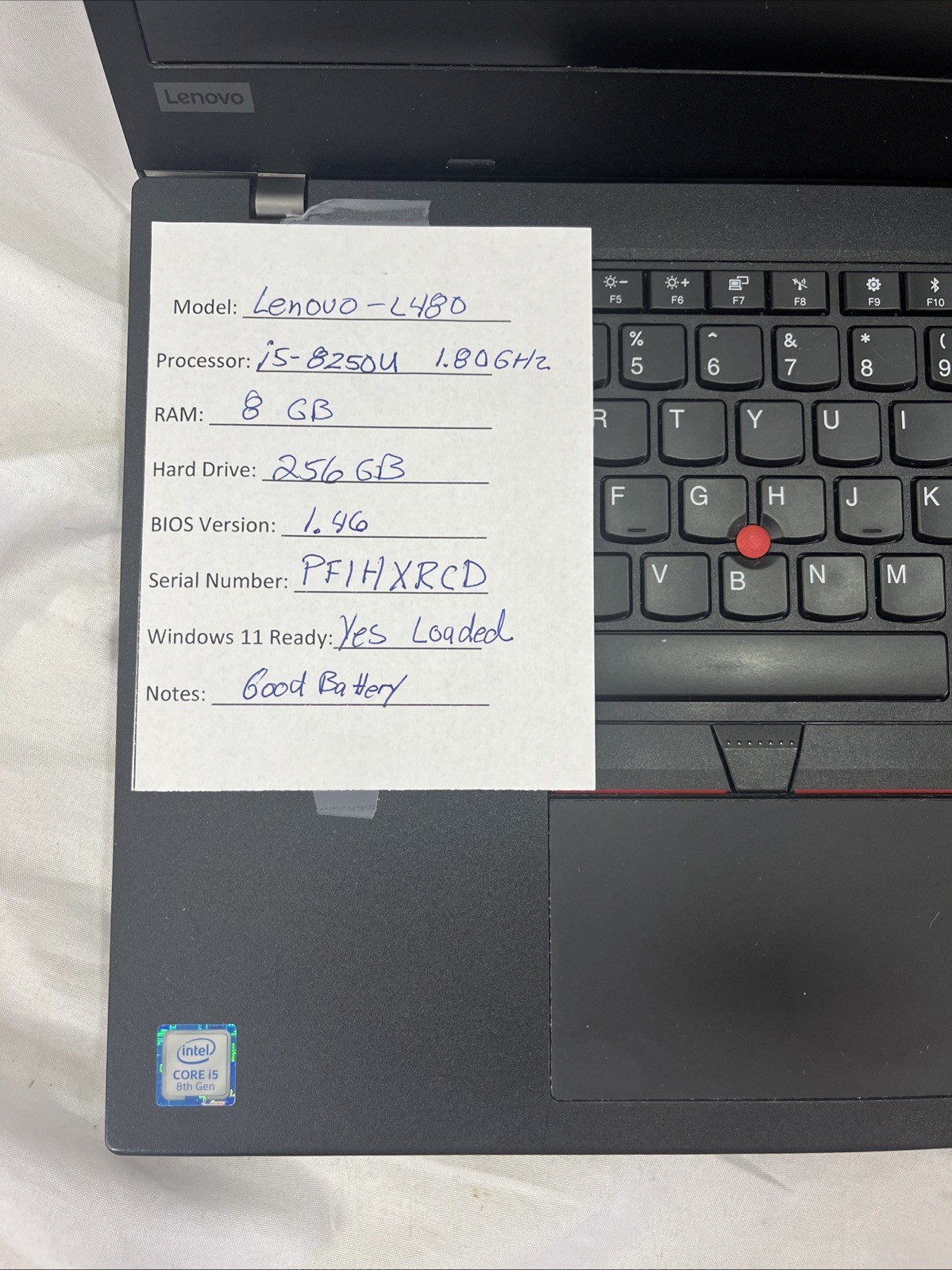Lenovo ThinkPad L480 14″ (i5-8250u 1.60GHz – 8GB RAM – 256GB SSD – Win 11 Pro)