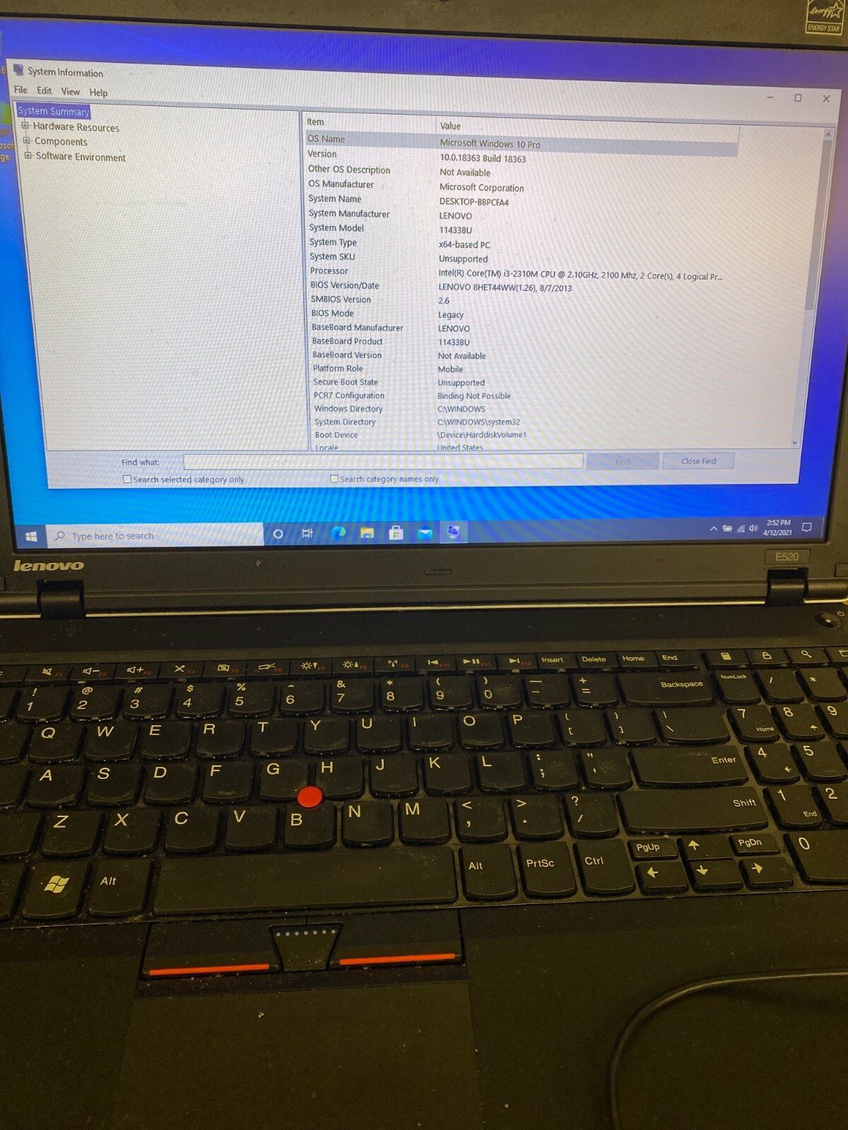 15.6 Lenovo ThinkPad Edge E520, 4GB Ram, 320GB HDD, Intel i3,Win.10Pro