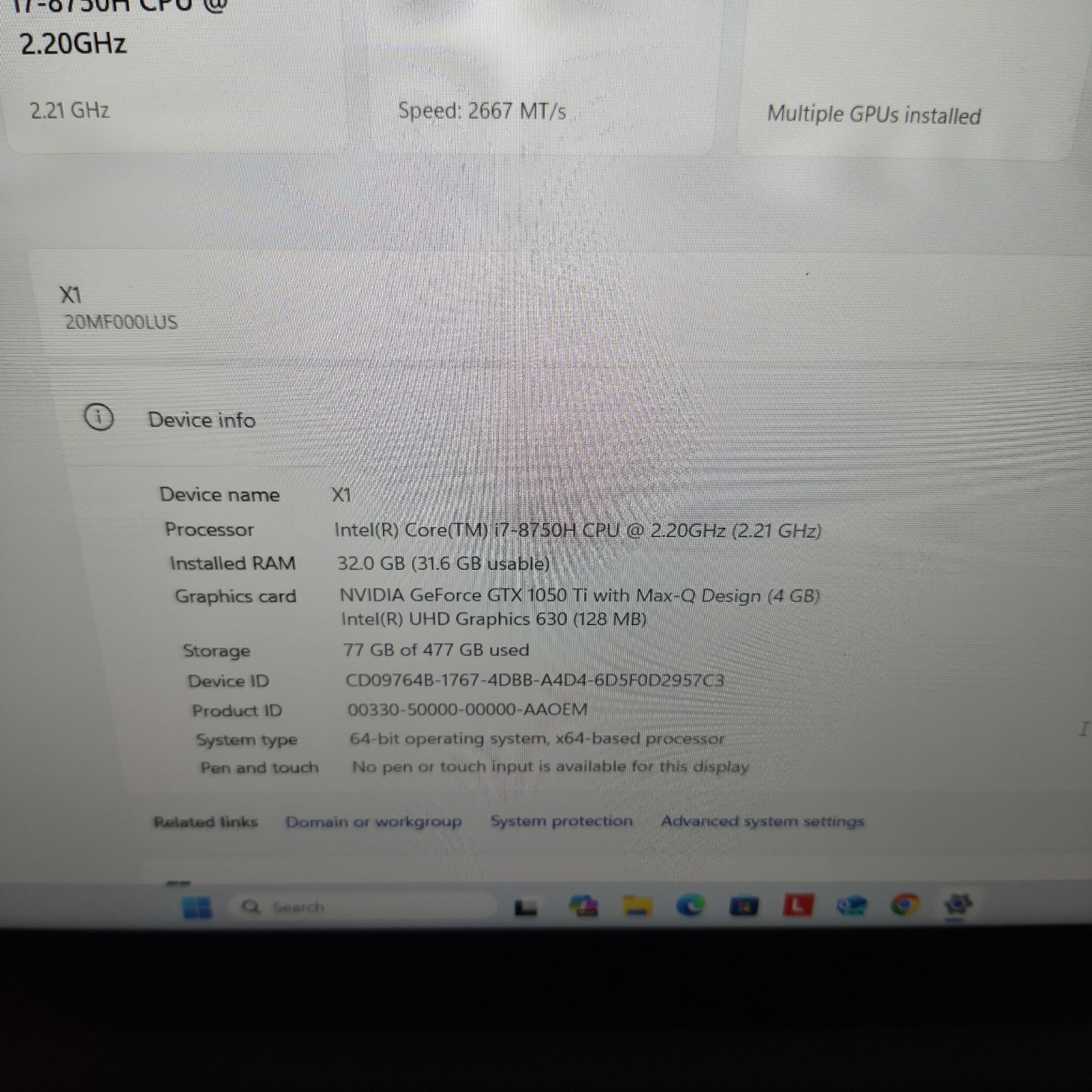 Lenovo ThinkPad X1 Extreme Gen 1 | i7-8850H | 32GB RAM | GTX 1050 Ti | 512GB SSD