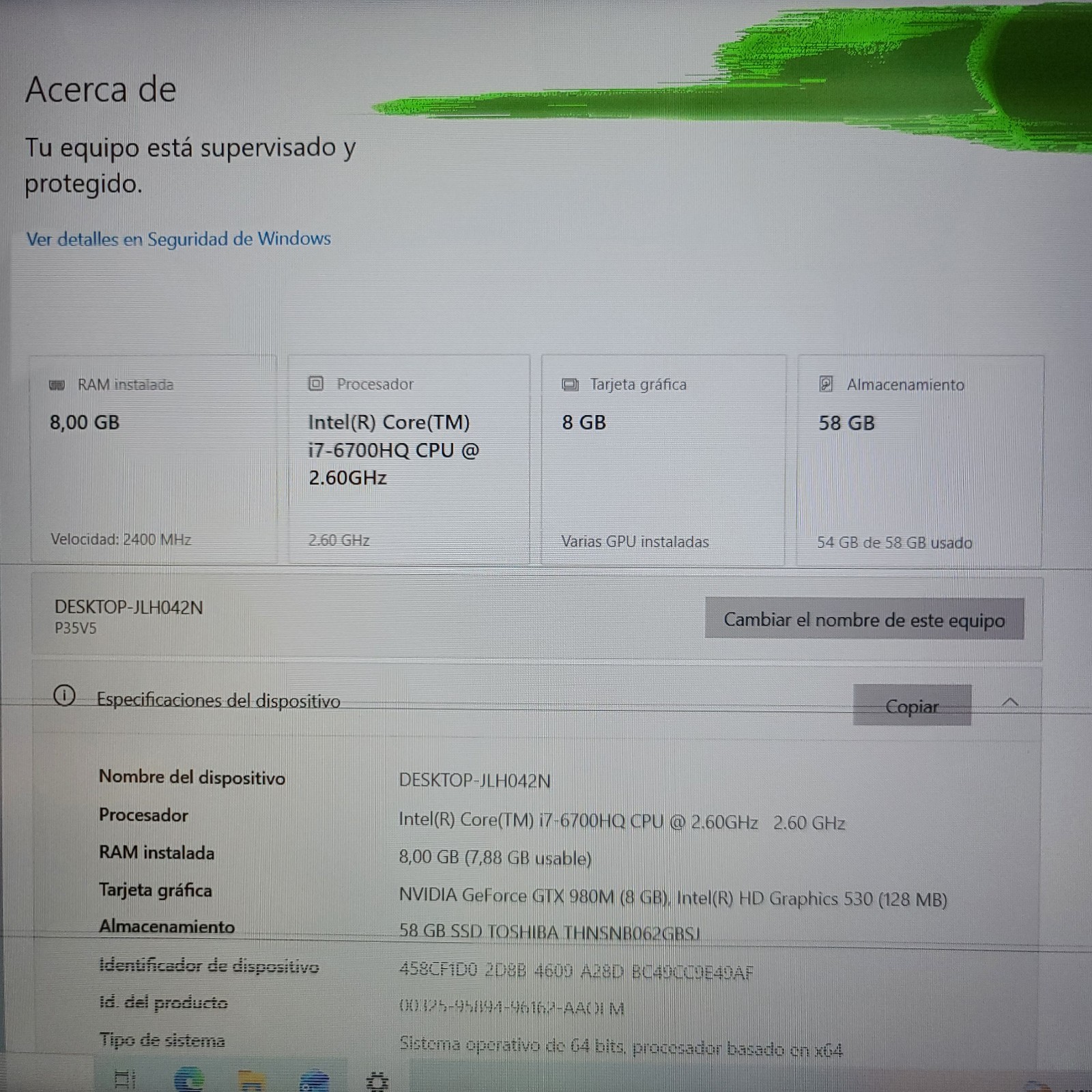 GIGABYTE P35X-V5 GAMING LAPTOP CORE i7-6700HQ 2.60GHz 8GB RAM GTX 980M 62GB SSD