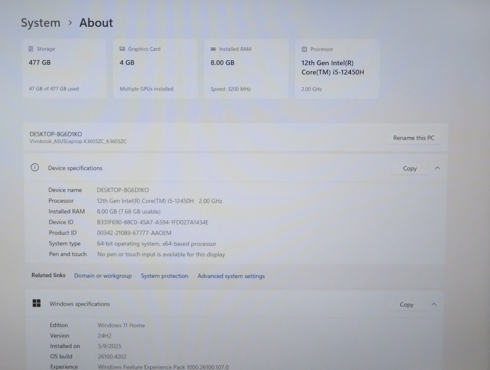 ASUS Vivobook 16X K3605ZC 16in i5-12450H@2.0GHz 8GB RAM 512GB RTX 3050 W11 H