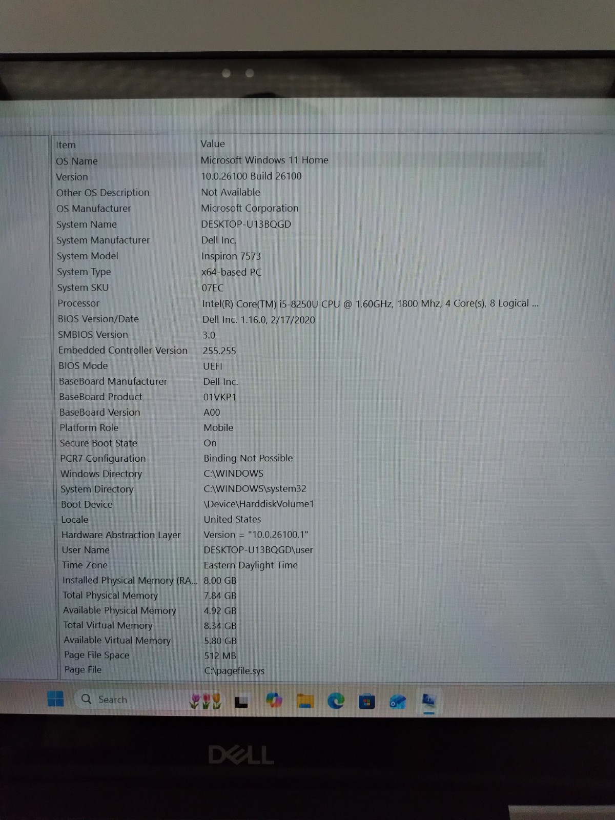 Dell Inspiron 7573 15″ 2-in-1 | i5-8250 @ 1.6GHz 8GB RAM 500GB HDD Win 11 Home