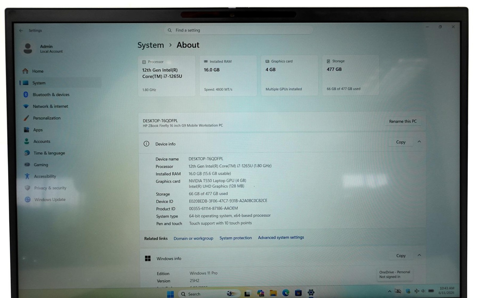 HP ZBOOK Firefly G9 16″ Core i7-1265U 1.8GHz 16GB 512GB SSD