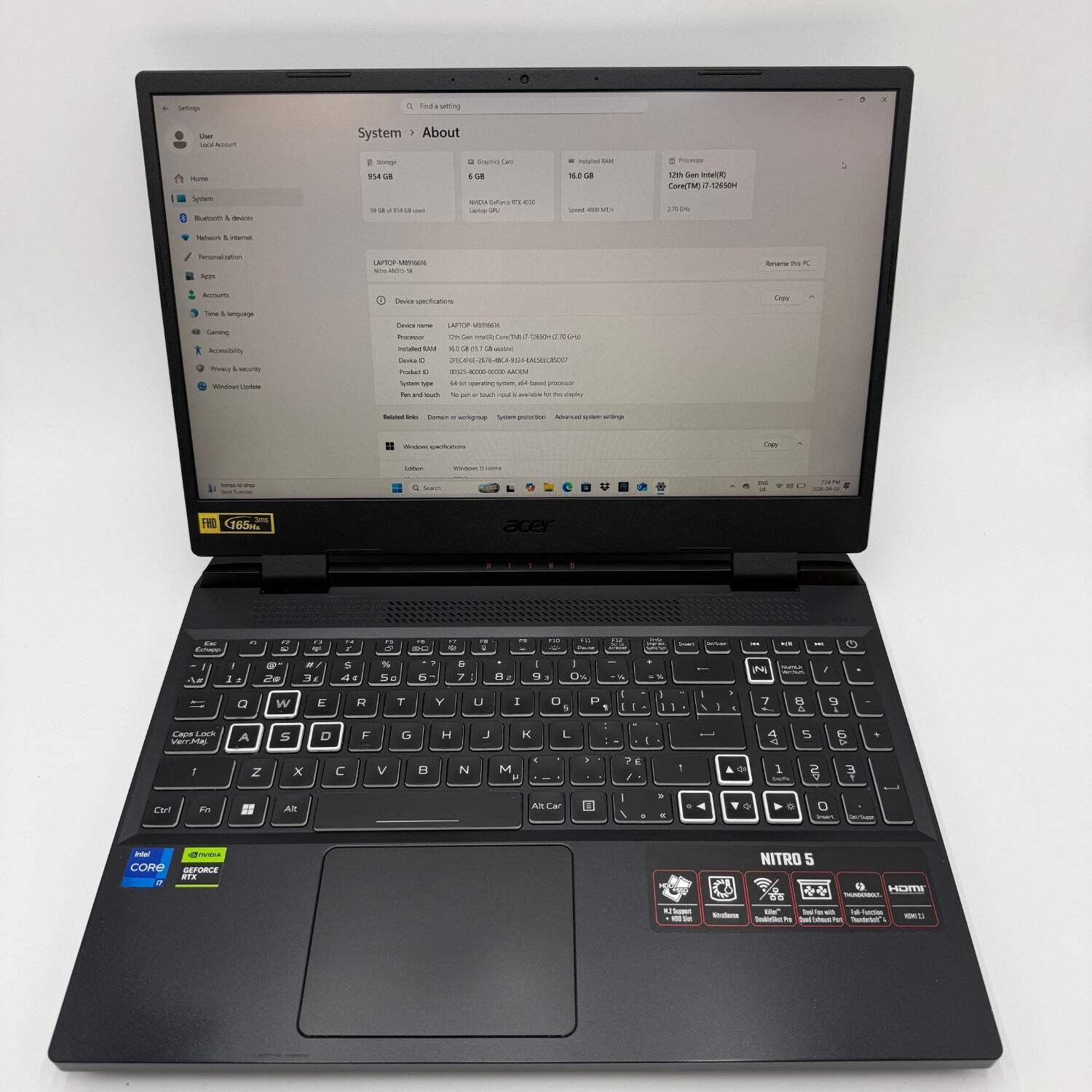 Acer Nitro 5 AN515-58 15.6″ i7-12650H 4.7GHz 16GB RAM 1TB SSD GeForce RTX 4050