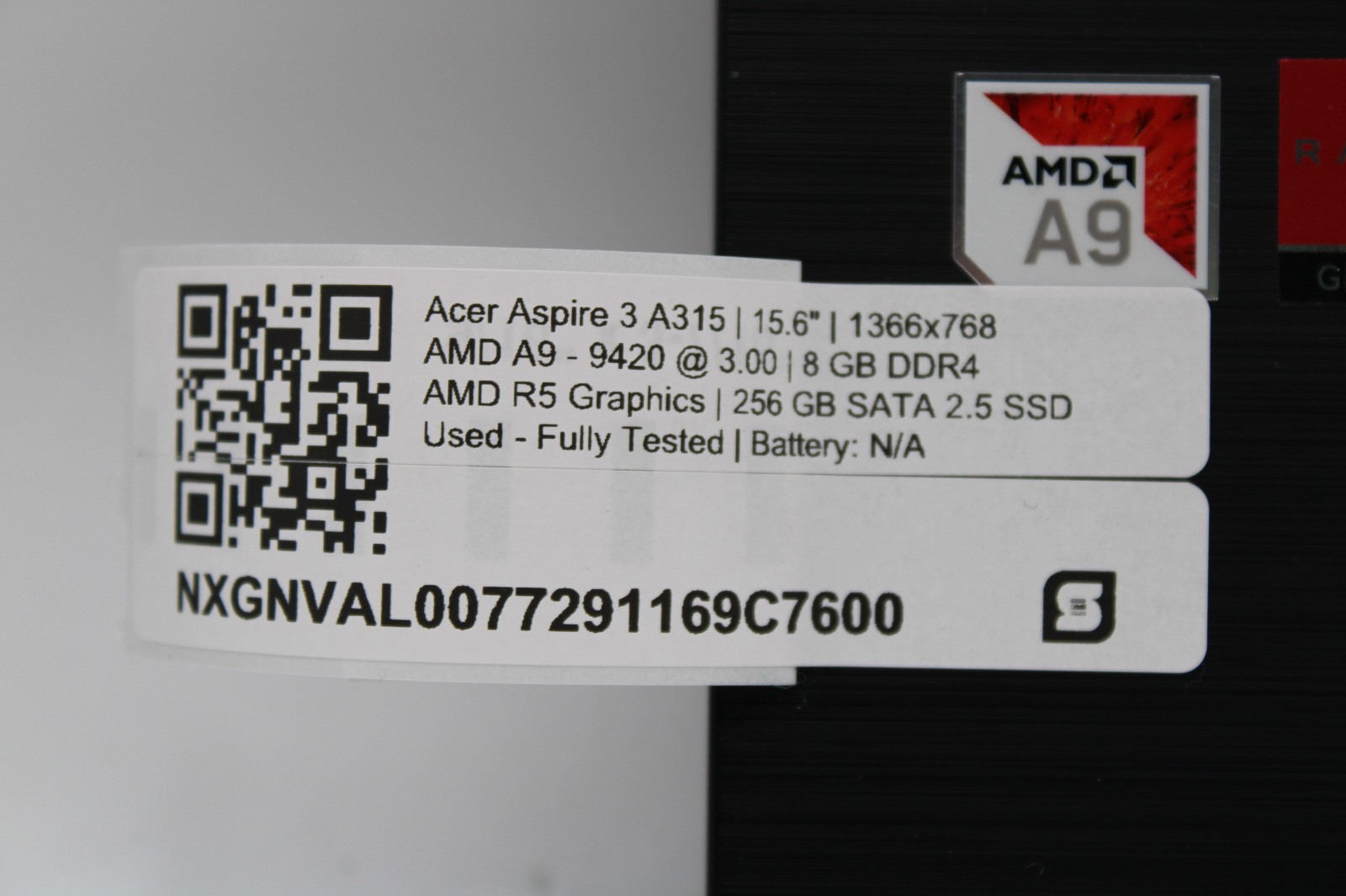 Acer Aspire 3 A315 _ AMD A9-9420 _ 8GB RAM _ 256GB SSD _ No OS