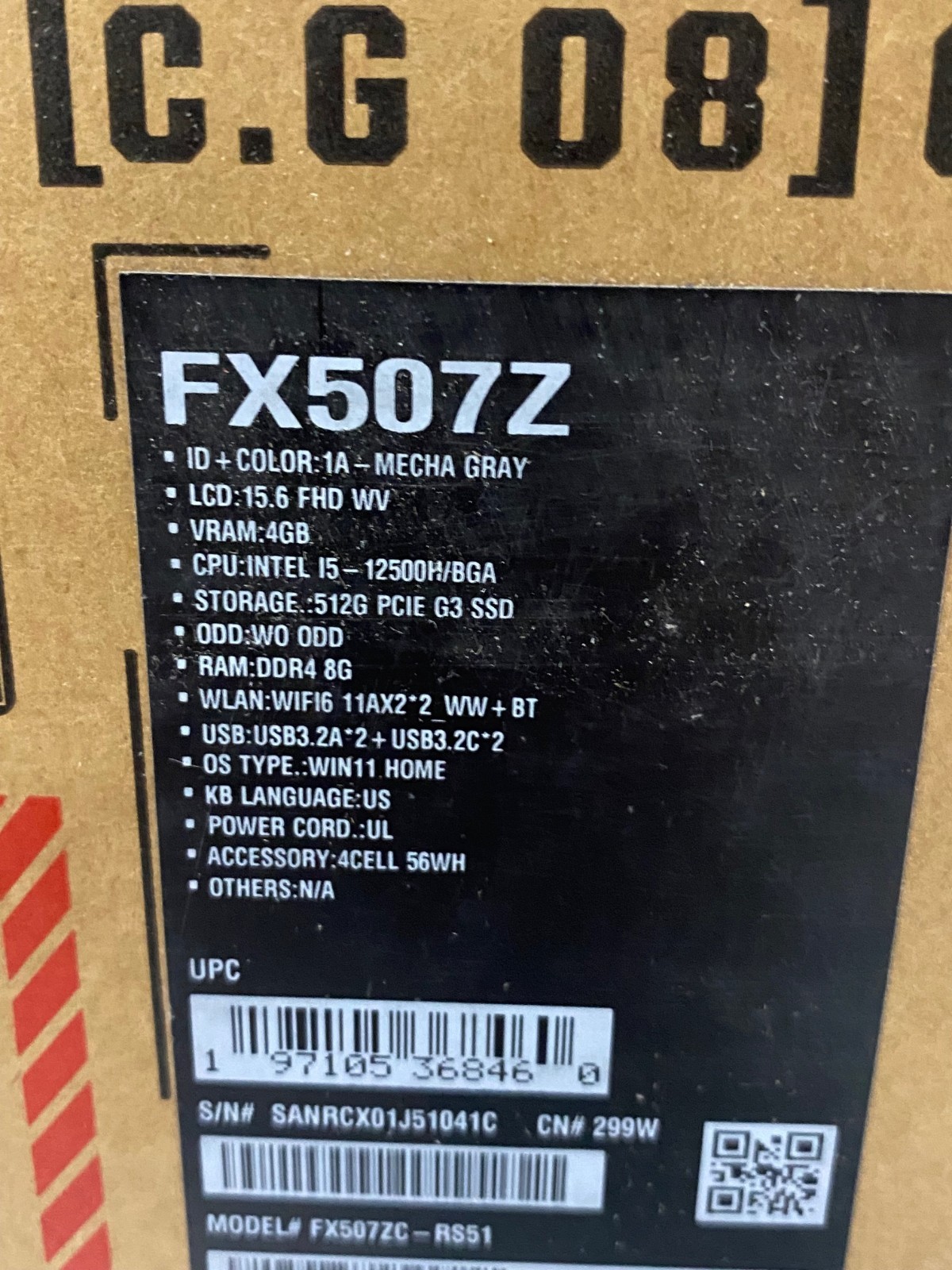TUF Gaming Laptop FX507ZC-RS51 15.6 inch Windows 11, Wifi 6, 512GB, Mecha Gray
