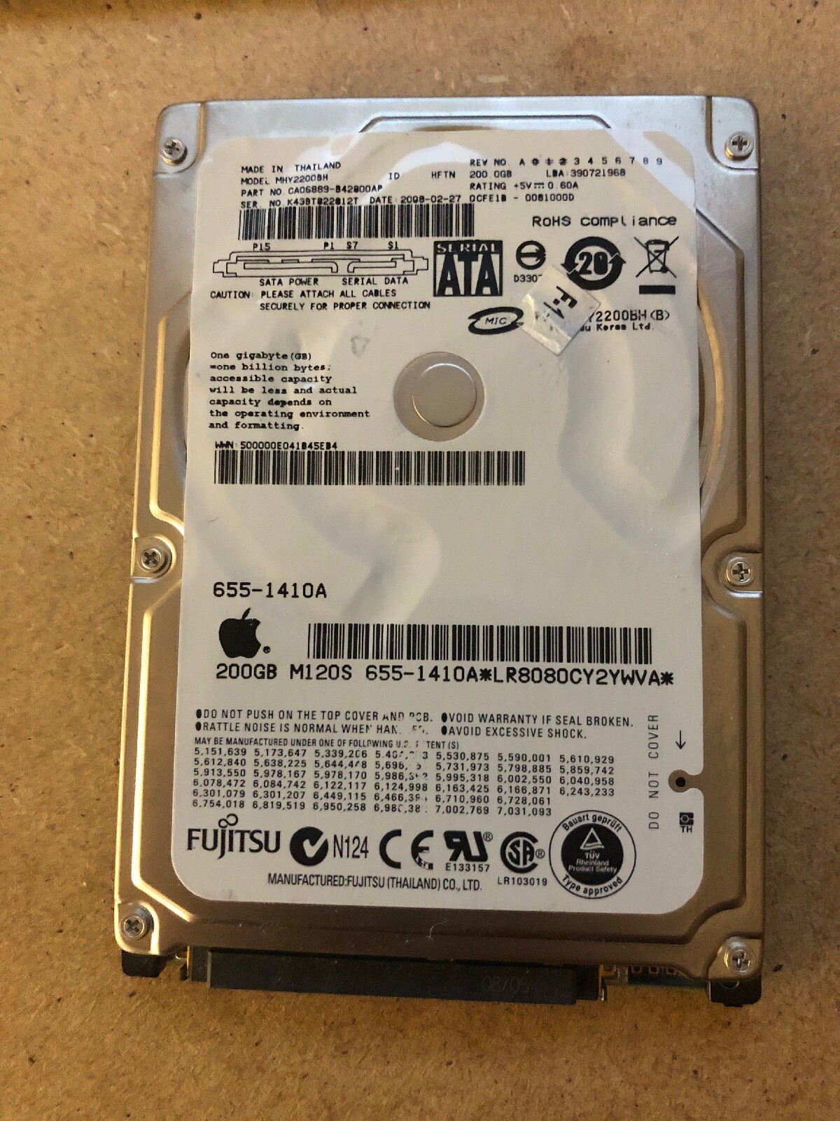 Fujitsu MHY2200BH CA06889-B420800AP 200GB 5400RP, 2.5″ HDD