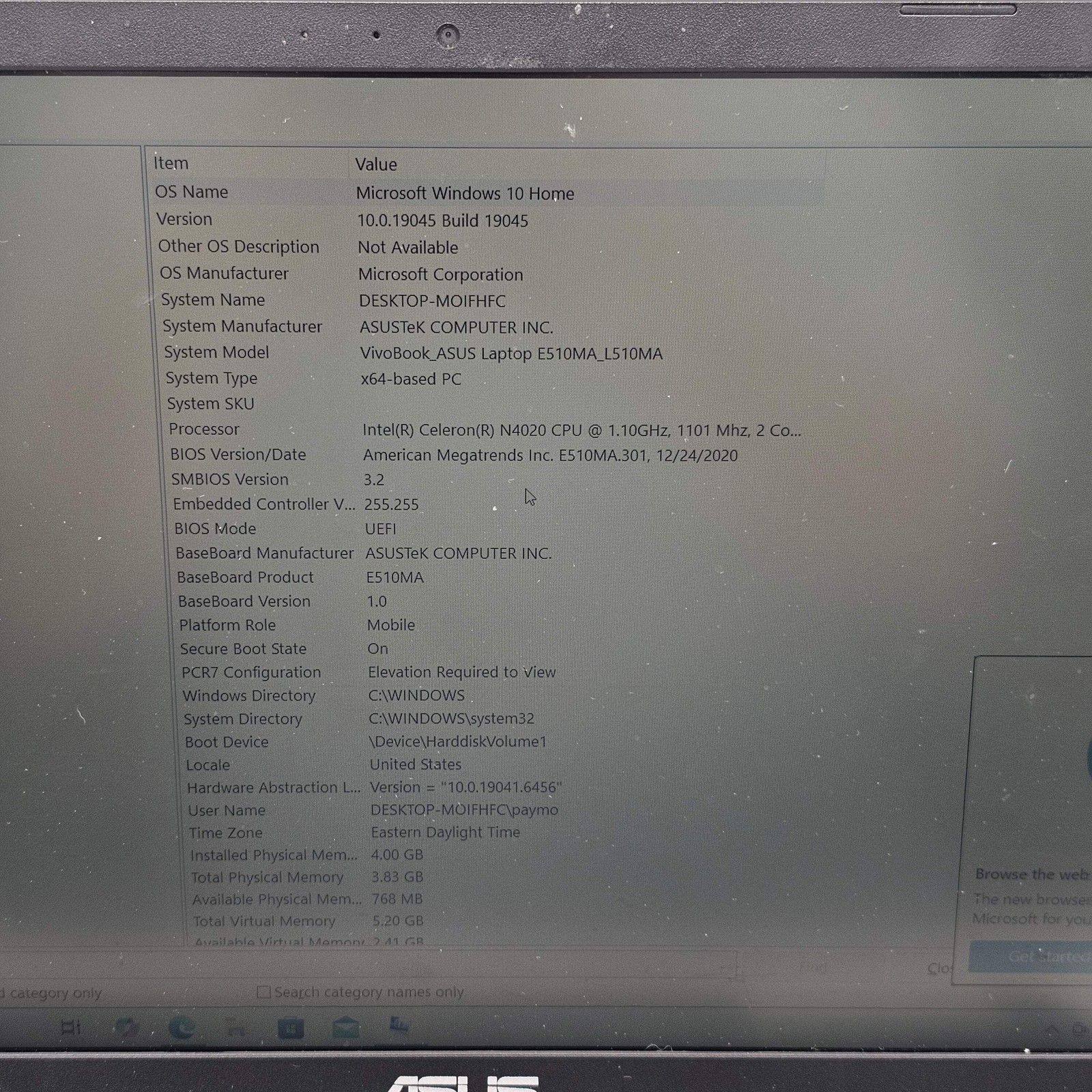 Asus Vivobook 14 E510M 15.6″ Celeron N4020 1.1GHz 4GB RAM 256GB SSD