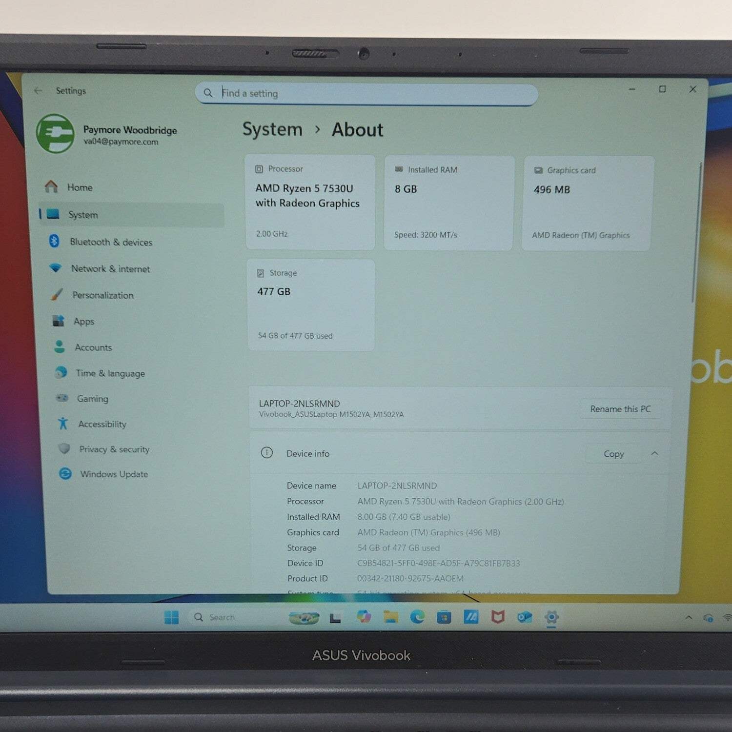 Asus Vivobook 15 M1502YA 15.3″ Ryzen 5 7530U 2.0GHz 8GB RAM 512GB SSD