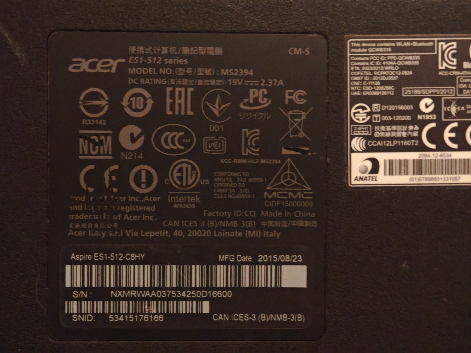 ACER ES1-512 MS2394 Laptop – 500GB HDD, 4GB RAM, Intel Celeron N2840